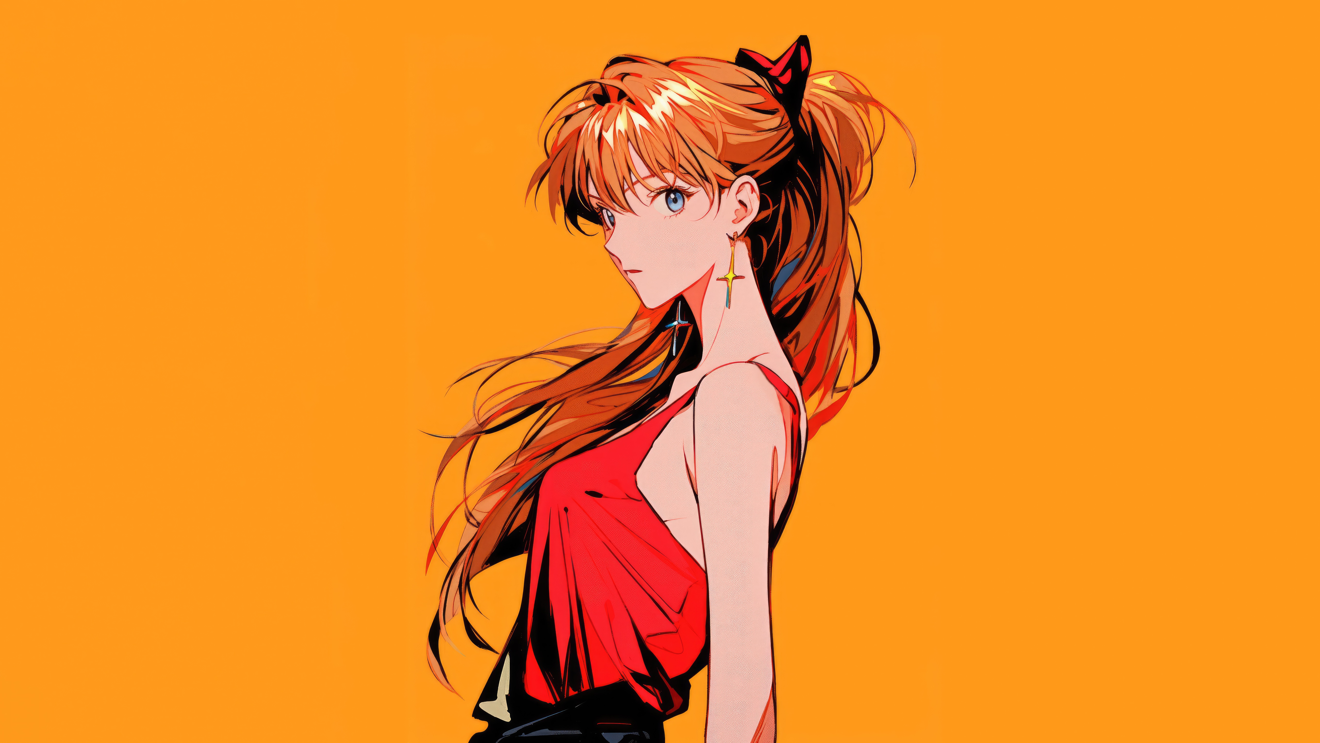 Asuka Langley Soryu Anime Character Orange Background HD Wallpaper