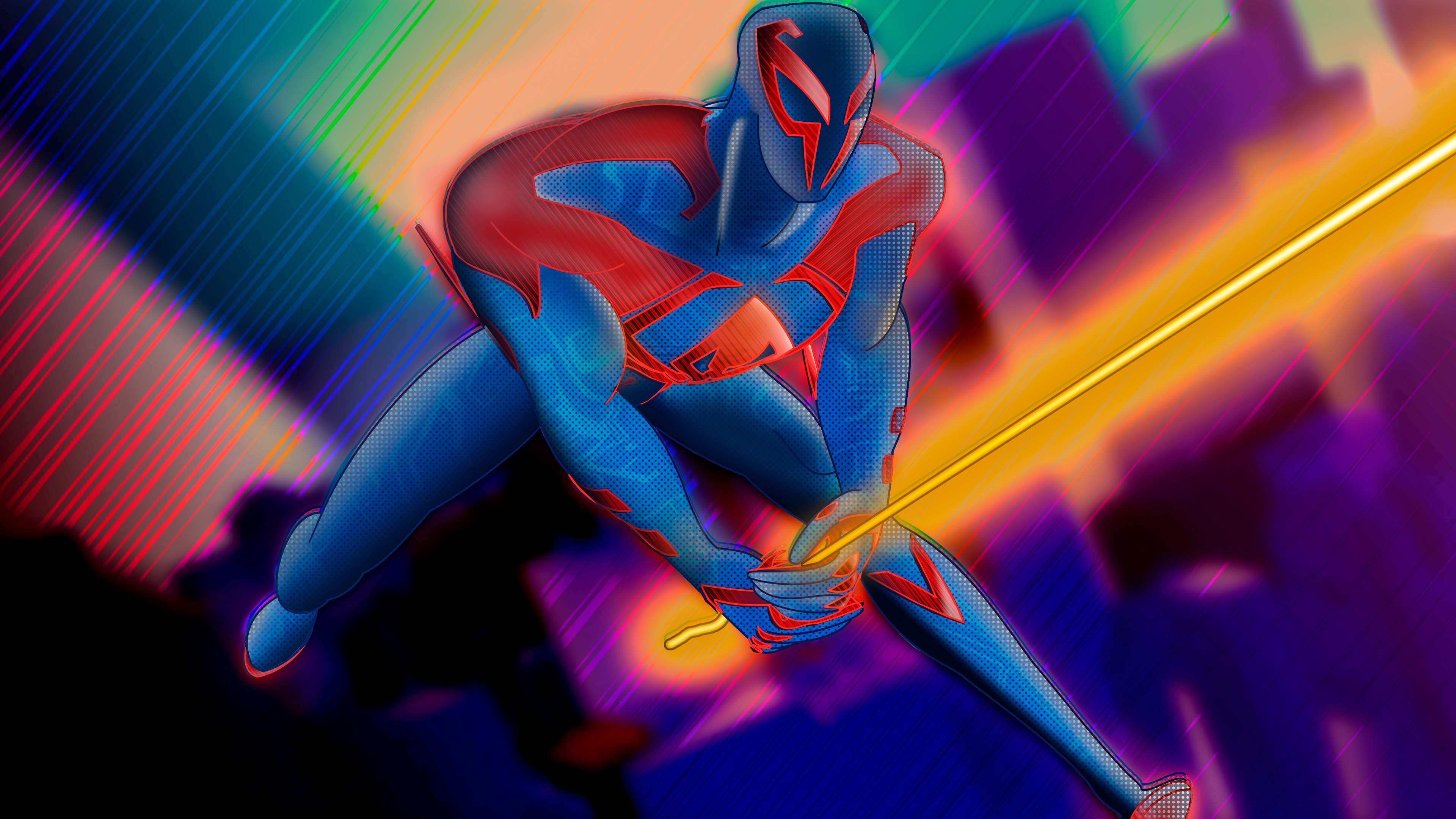 Spider-Man 2099 with a yellow energy sword HD Wallpaper