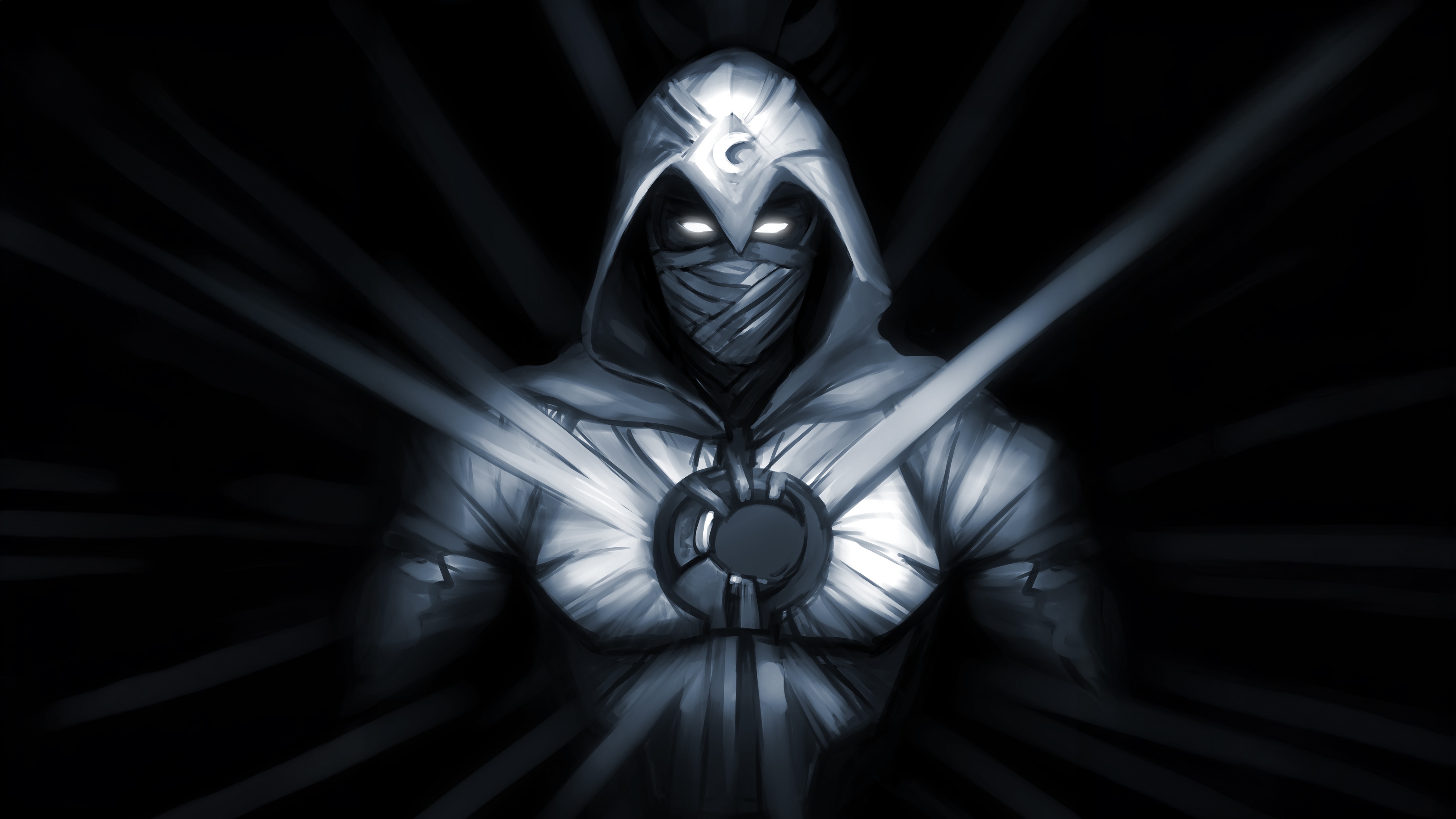 Moon Knight with glowing eyes and hood HD Wallpaper