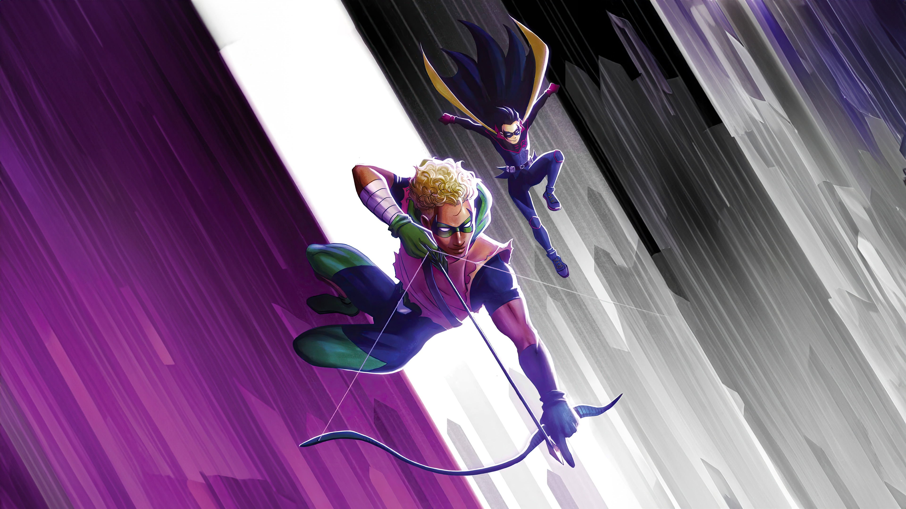 Green Arrow and Robin in action HD Wallpaper