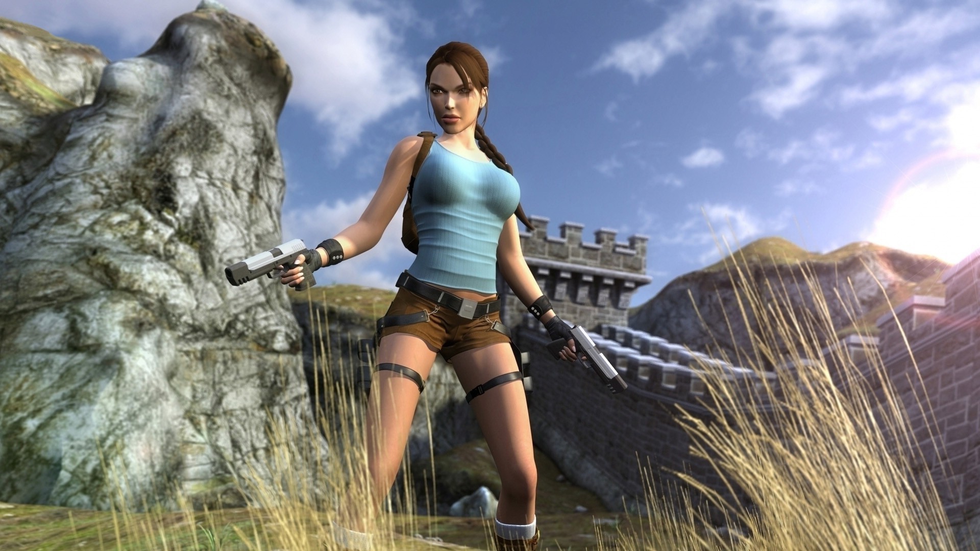 Lara Croft from Tomb Raider with guns HD Wallpaper