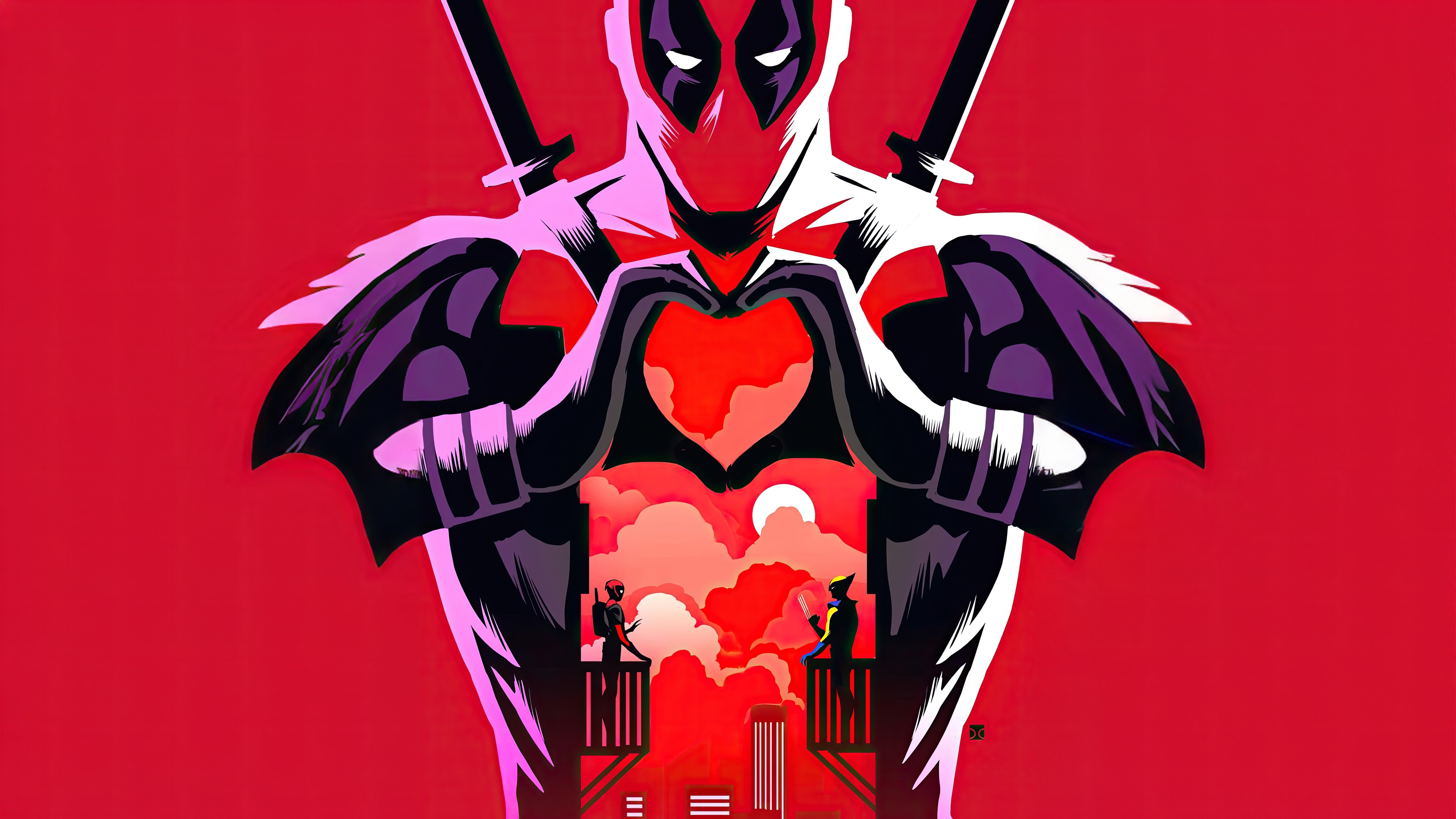 Deadpool and Wolverine forming a heart HD Wallpaper