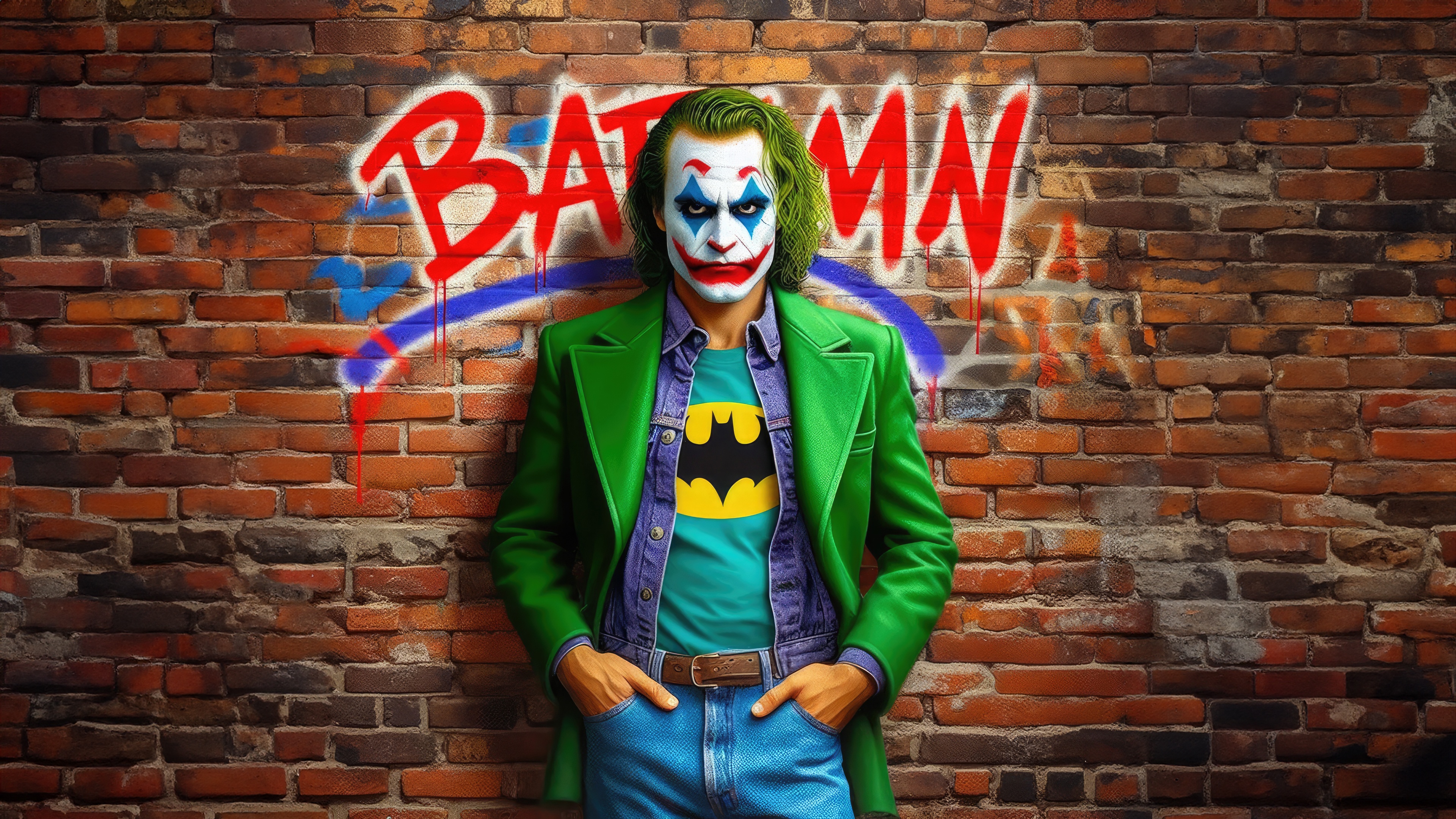 Joker in front of Batman graffiti HD Wallpaper