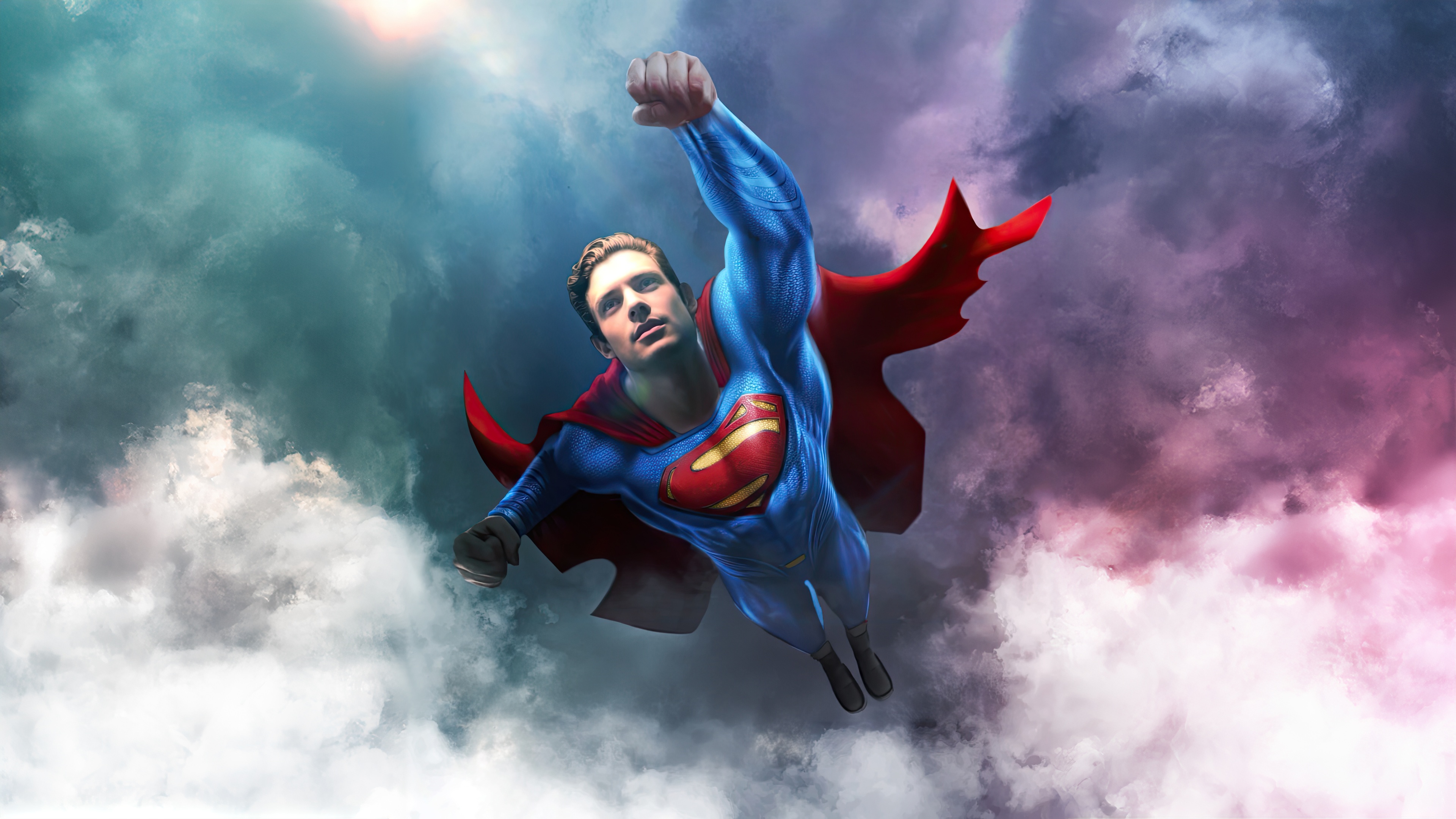 Superman Flying Through Stormy Clouds HD Wallpaper