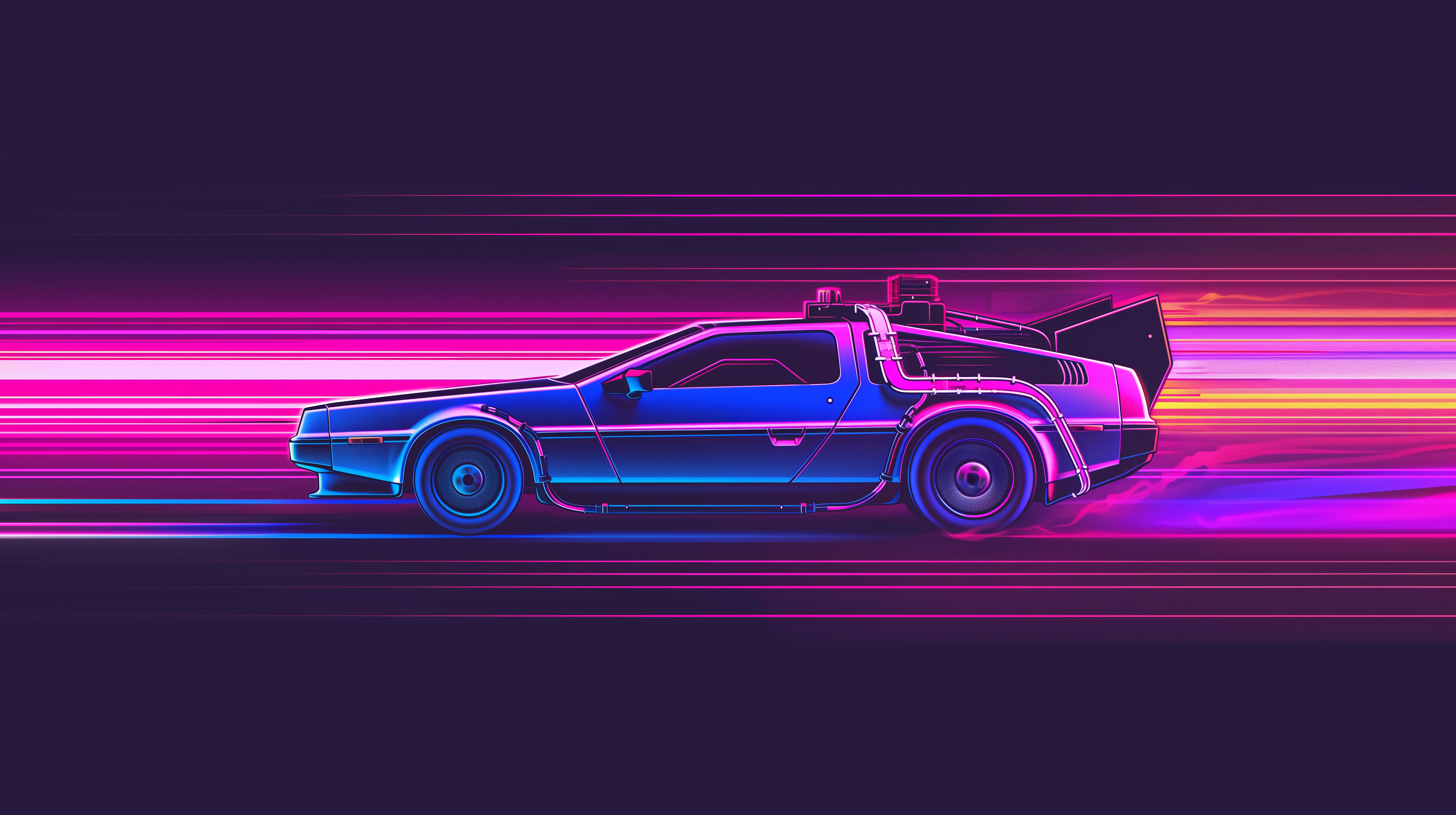 Delorean car in synthwave style HD Wallpaper