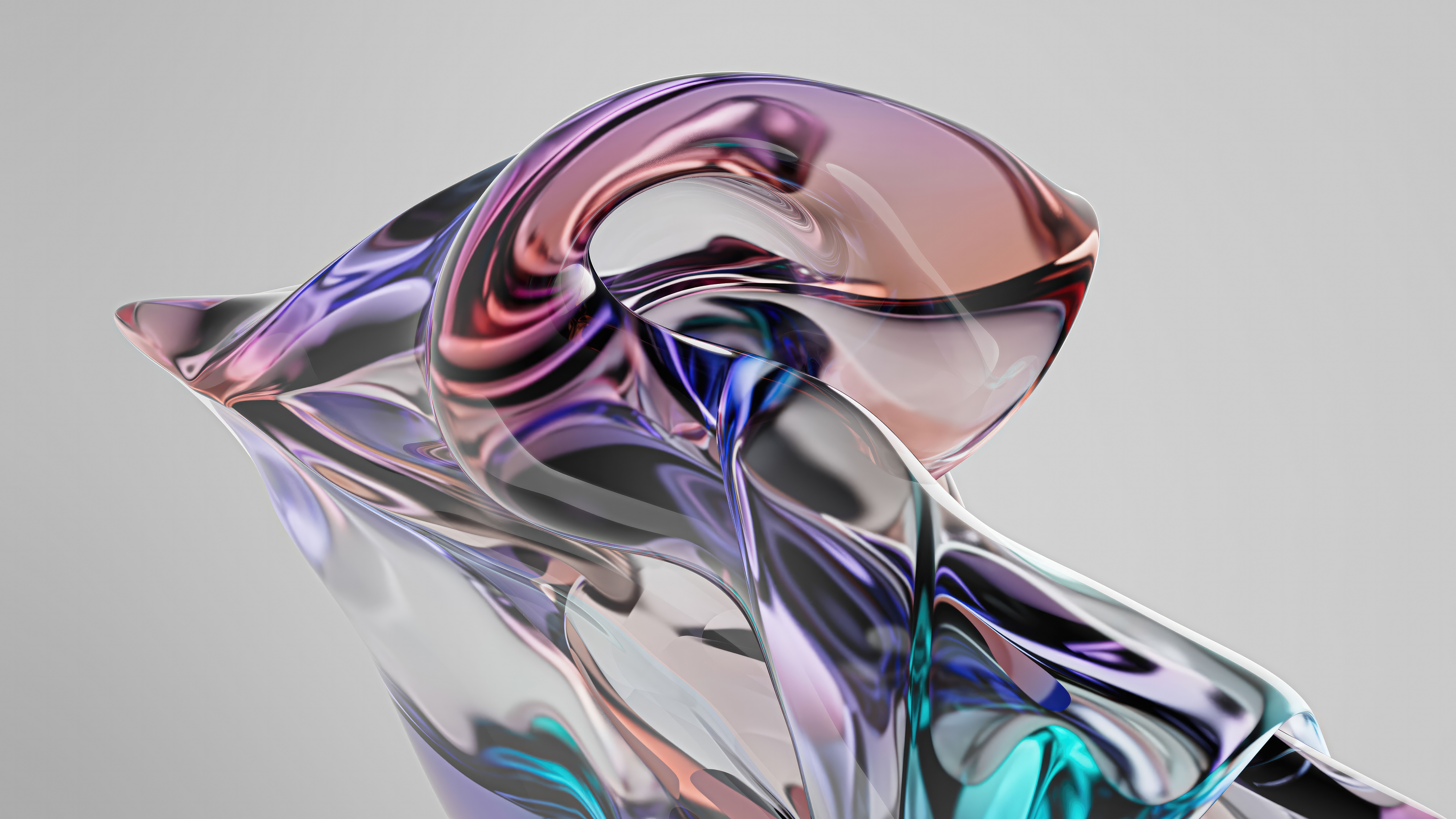 Abstract iridescent glass sculpture with flowing curves HD Wallpaper