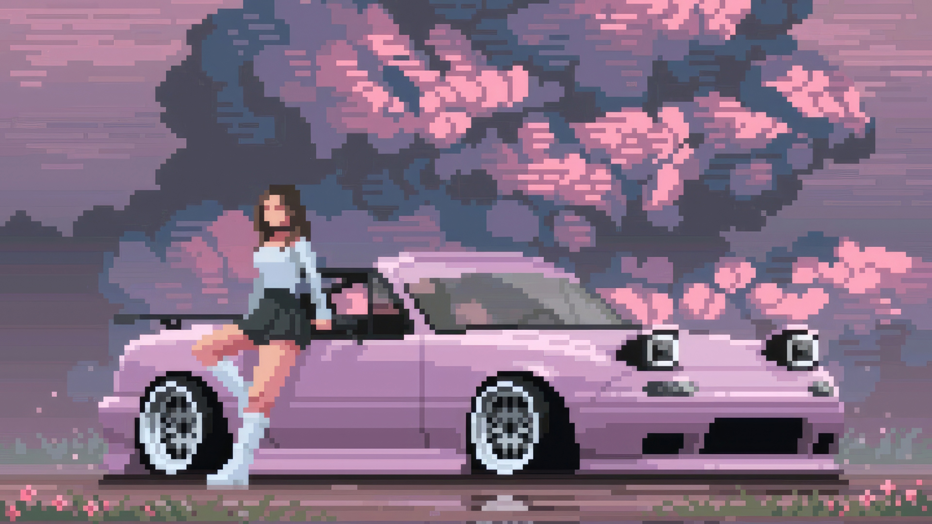 Girl leaning on a pink Mazda Miata HD Wallpaper
