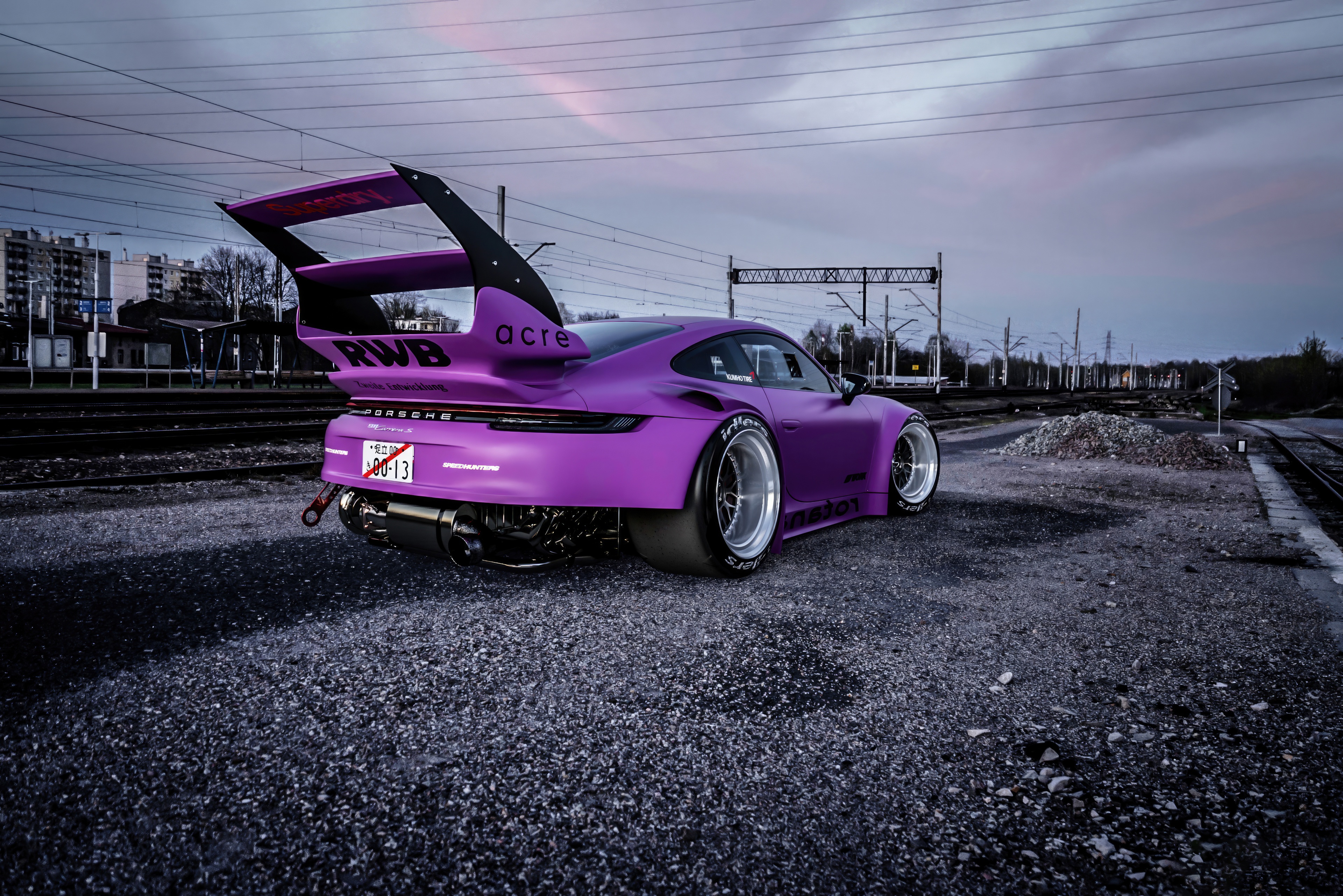 Purple RWB Porsche 992 Modified Car HD Wallpaper