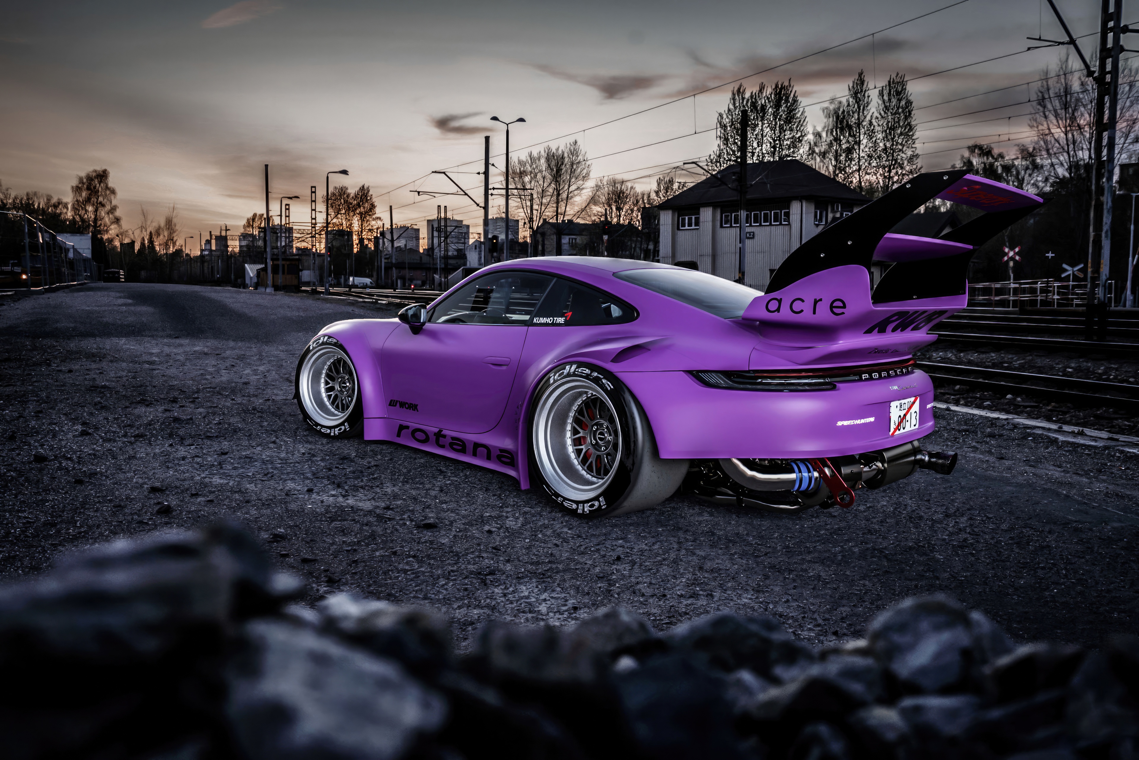Purple Porsche 992 with a large rear wing HD Wallpaper