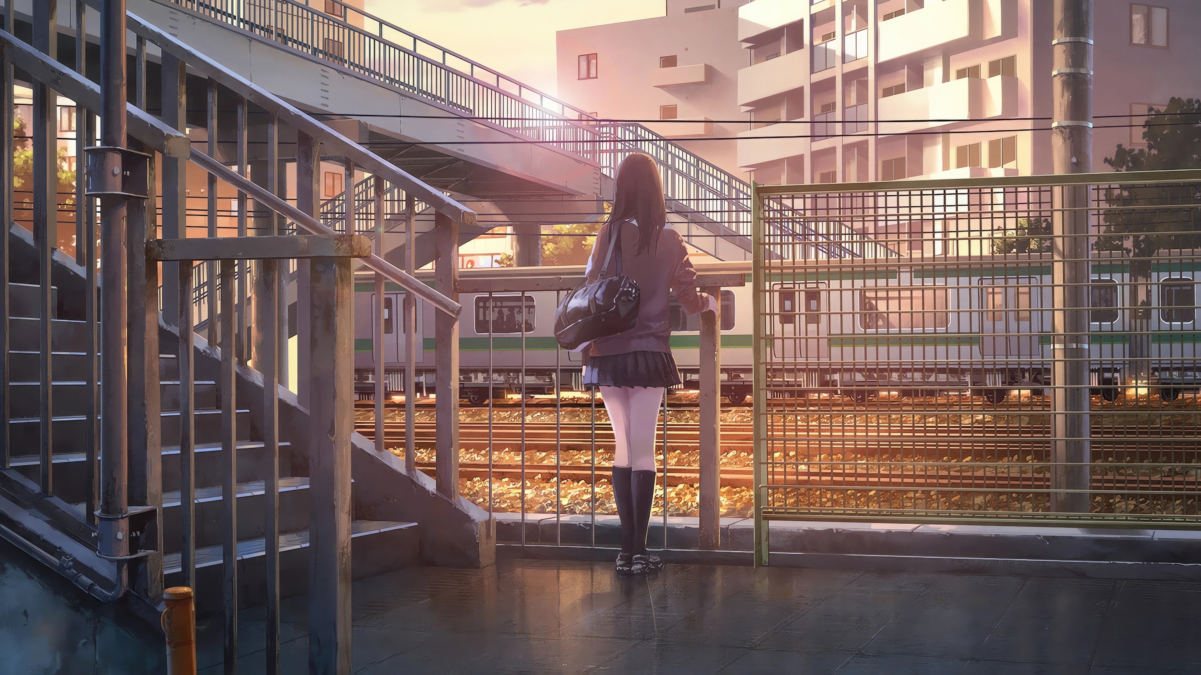 Girl on train platform HD Wallpaper