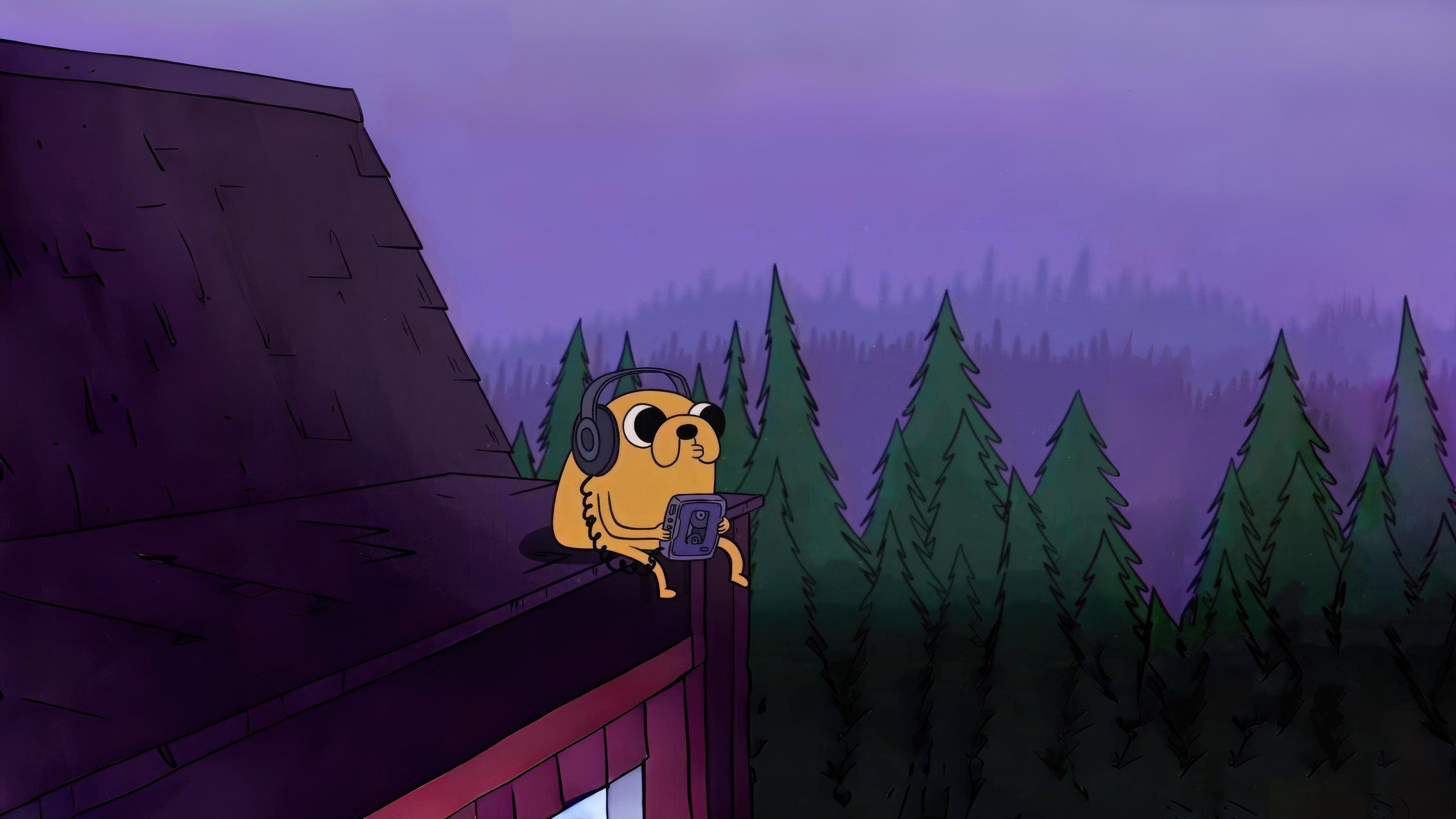 Jake the Dog listening to music on a roof HD Wallpaper