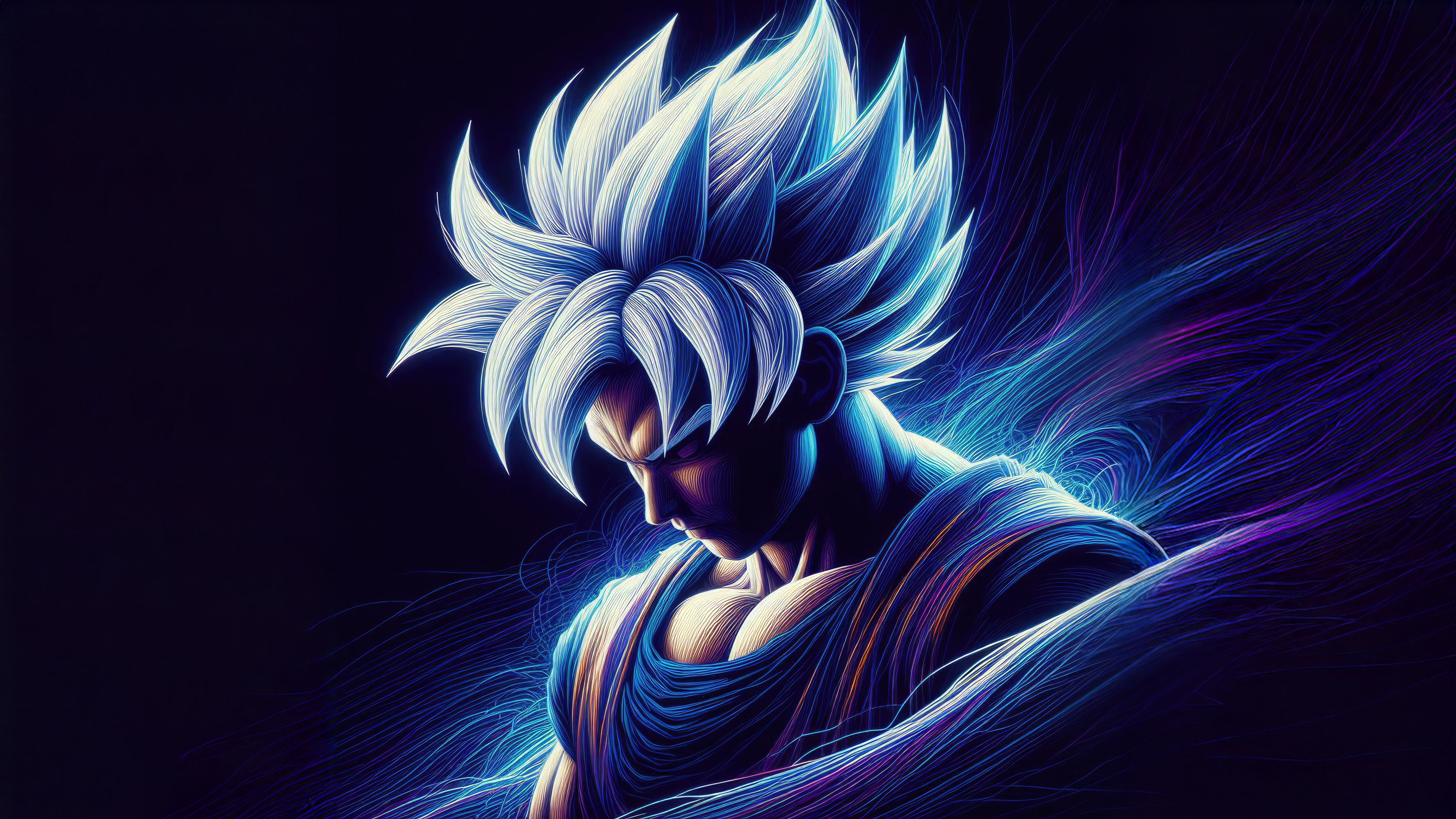 Goku Ultra Instinct with Blue and Purple Energy HD Wallpaper