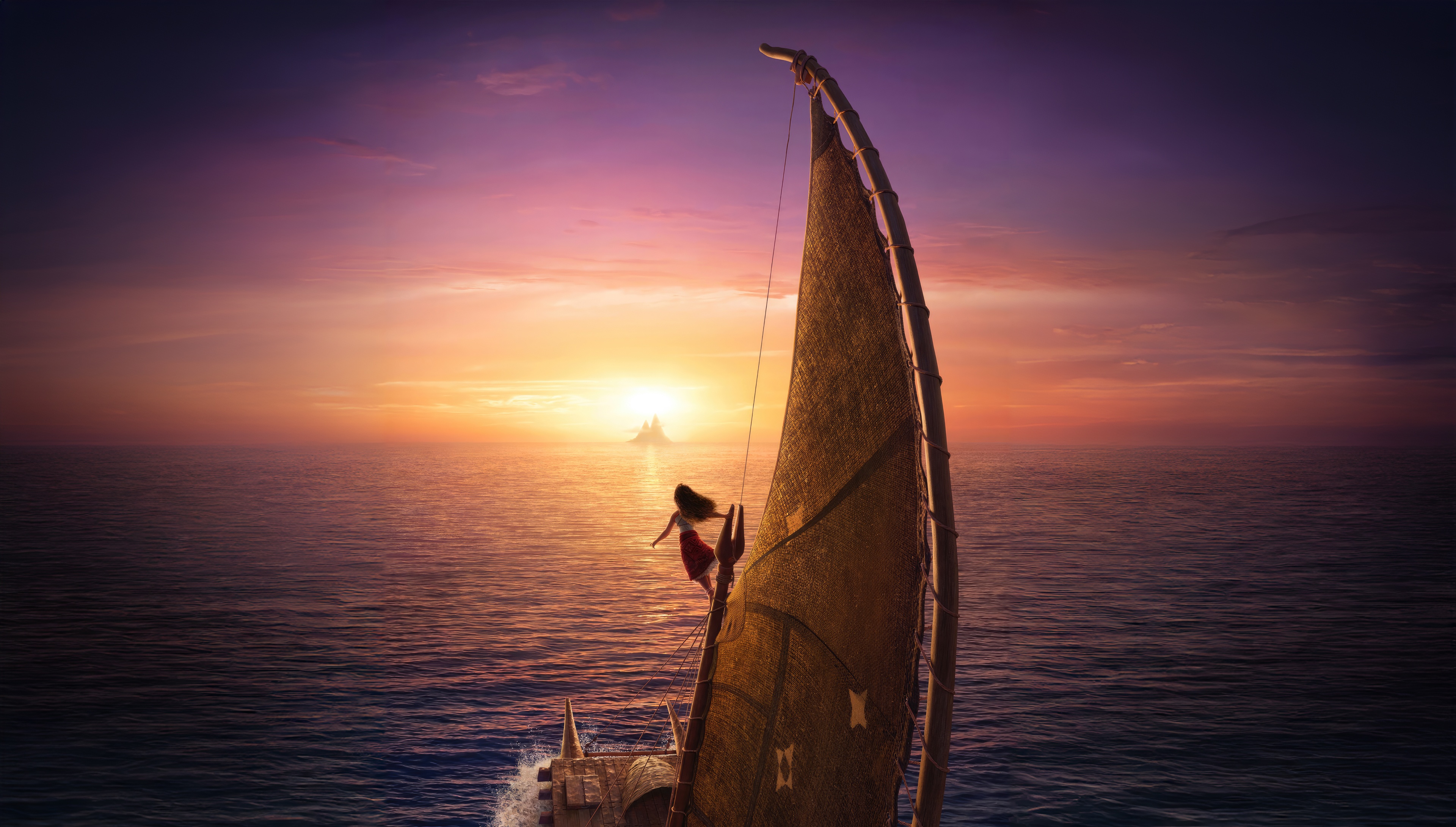 Moana sailing at sunset HD Wallpaper