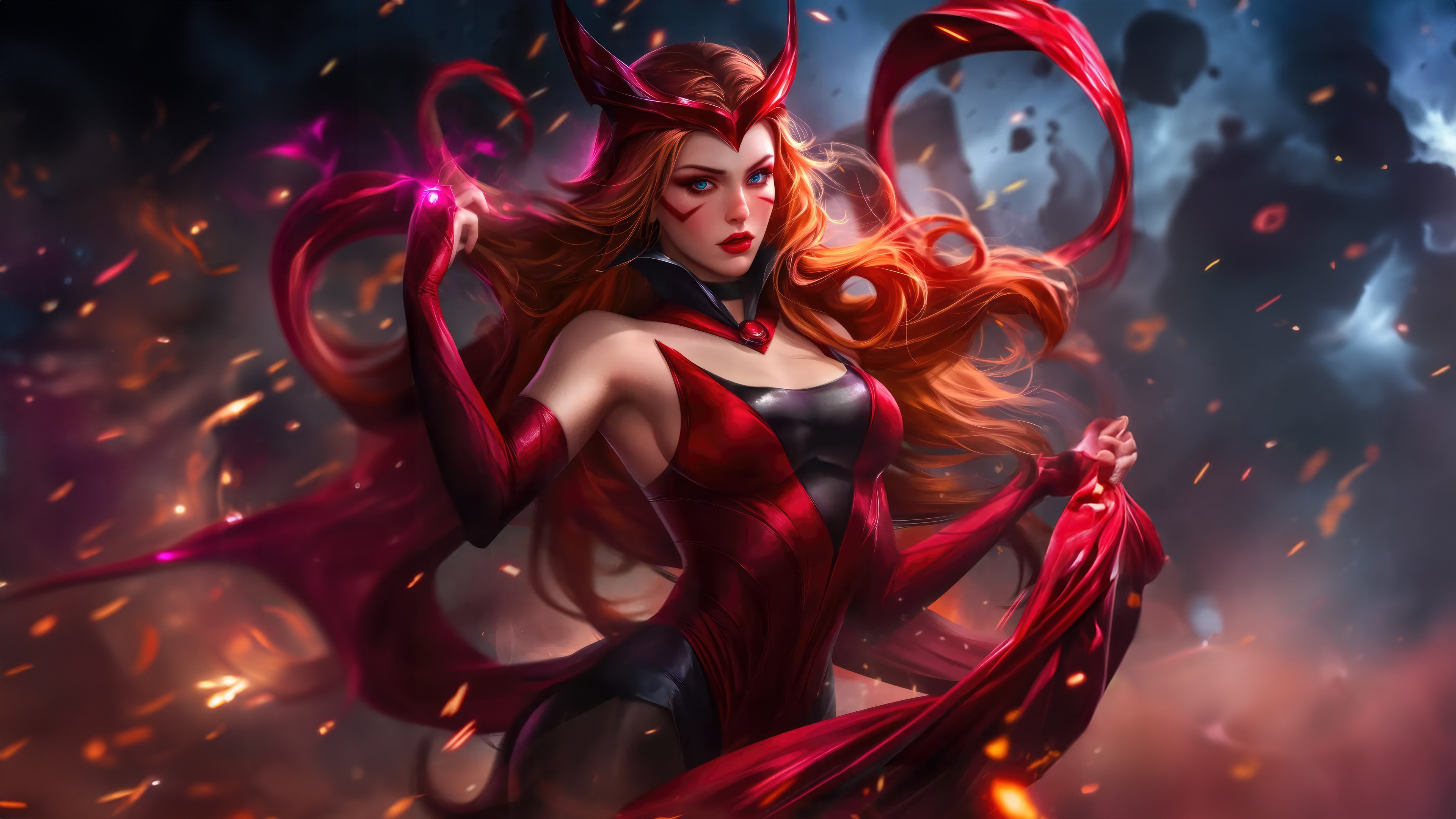 Scarlet Witch in a dramatic pose with magical energy HD Wallpaper