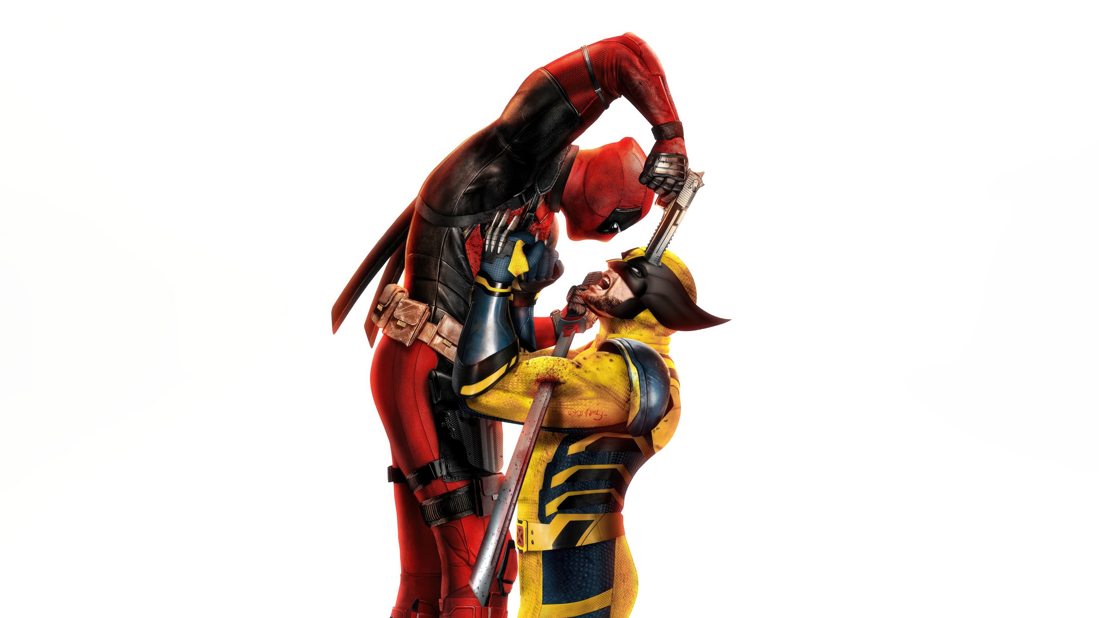 Deadpool and Wolverine in a confrontation HD Wallpaper