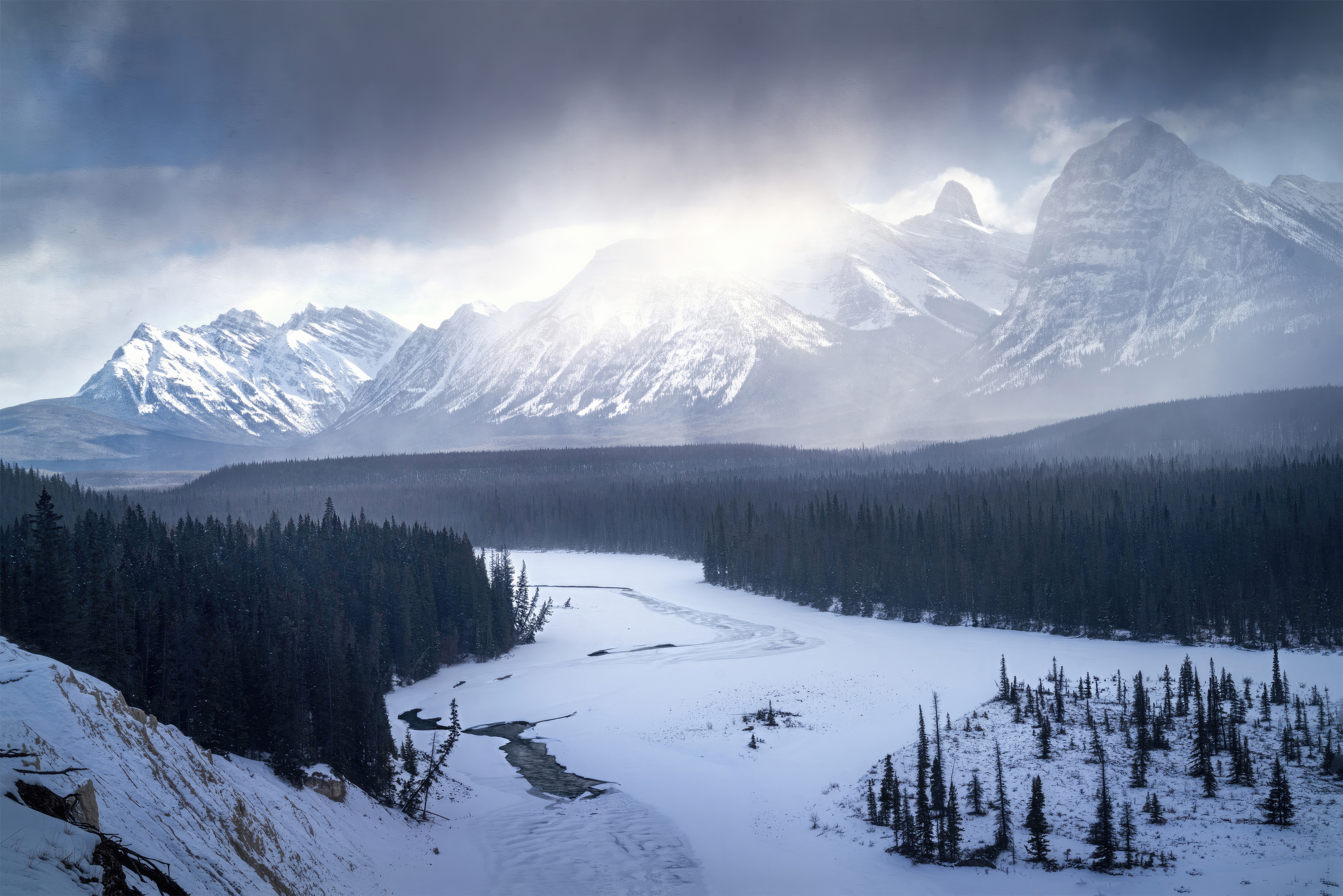Winter Wonderland Snowy Landscape with Mountains HD Wallpaper