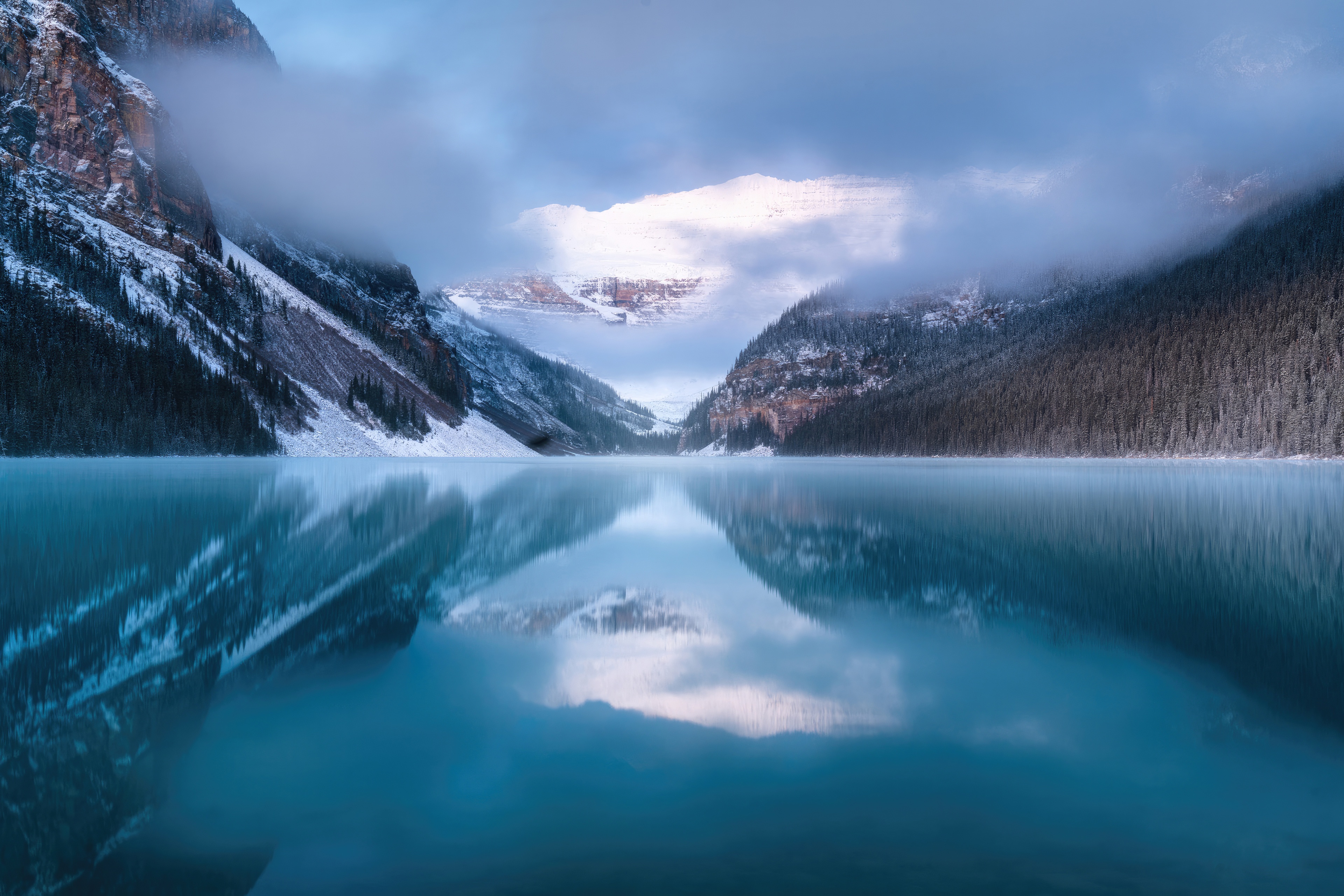 Lake Louise Winter Reflections in Banff National Park HD Wallpaper