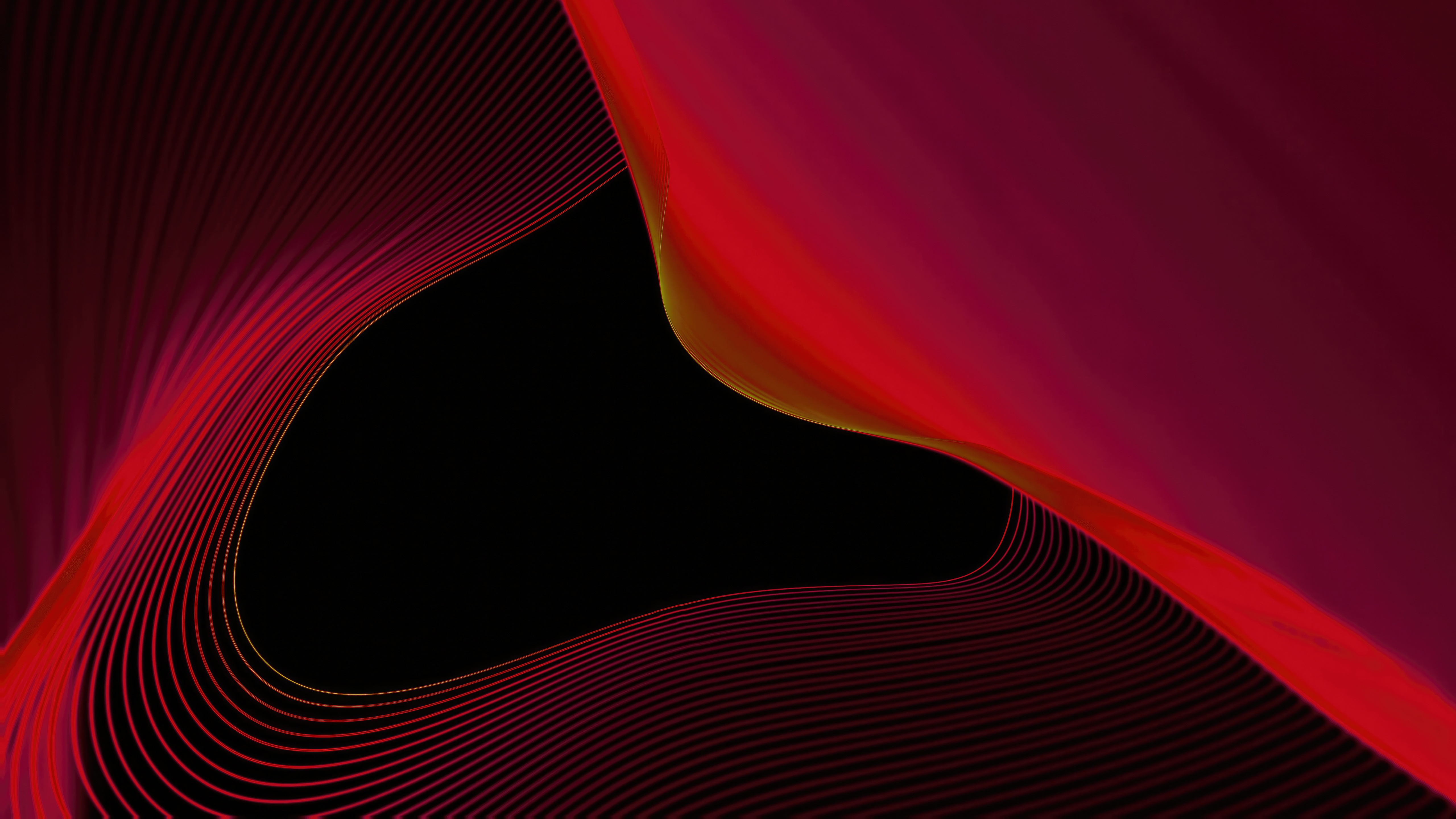 Red and yellow wavy lines on black background HD Wallpaper