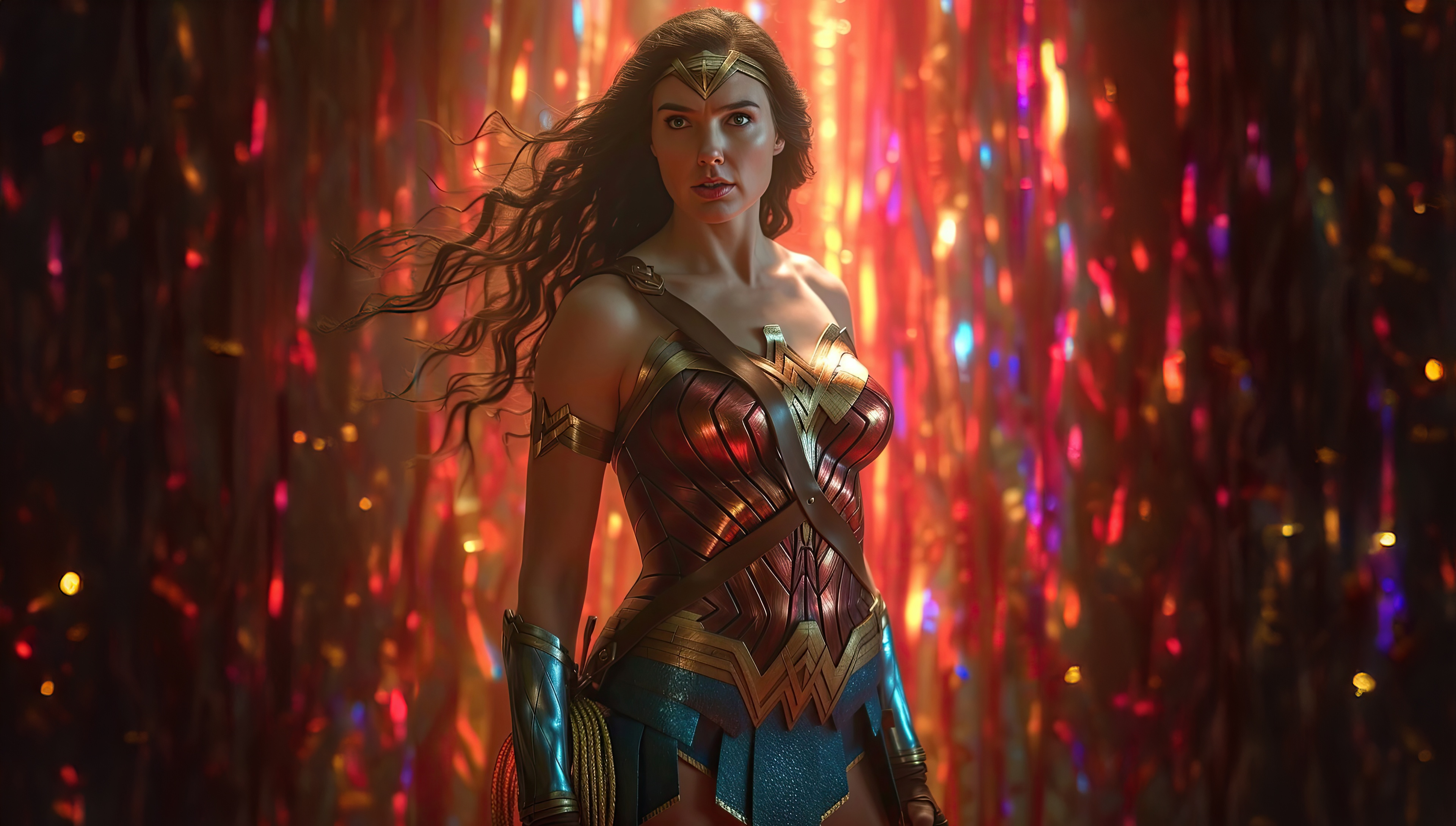 Wonder Woman in a shimmering, colorful background HD Wallpaper