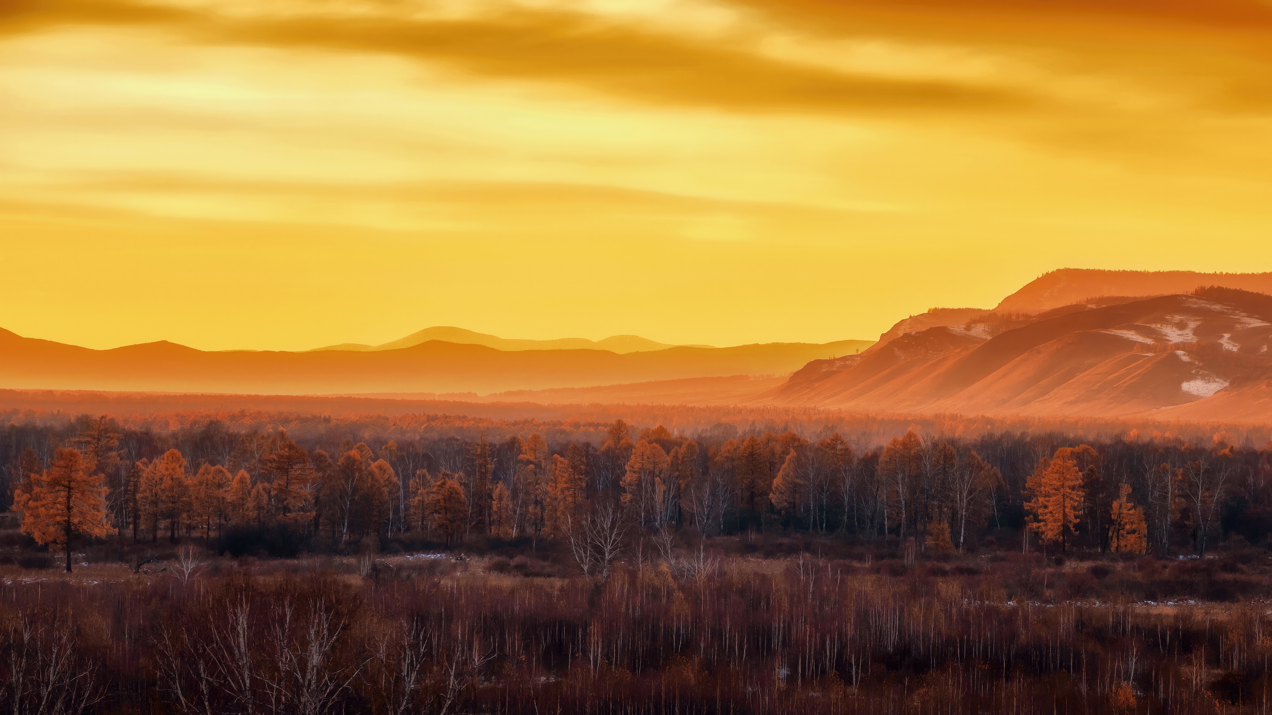 Fall Morning Landscape with Mountains and Forest HD Wallpaper