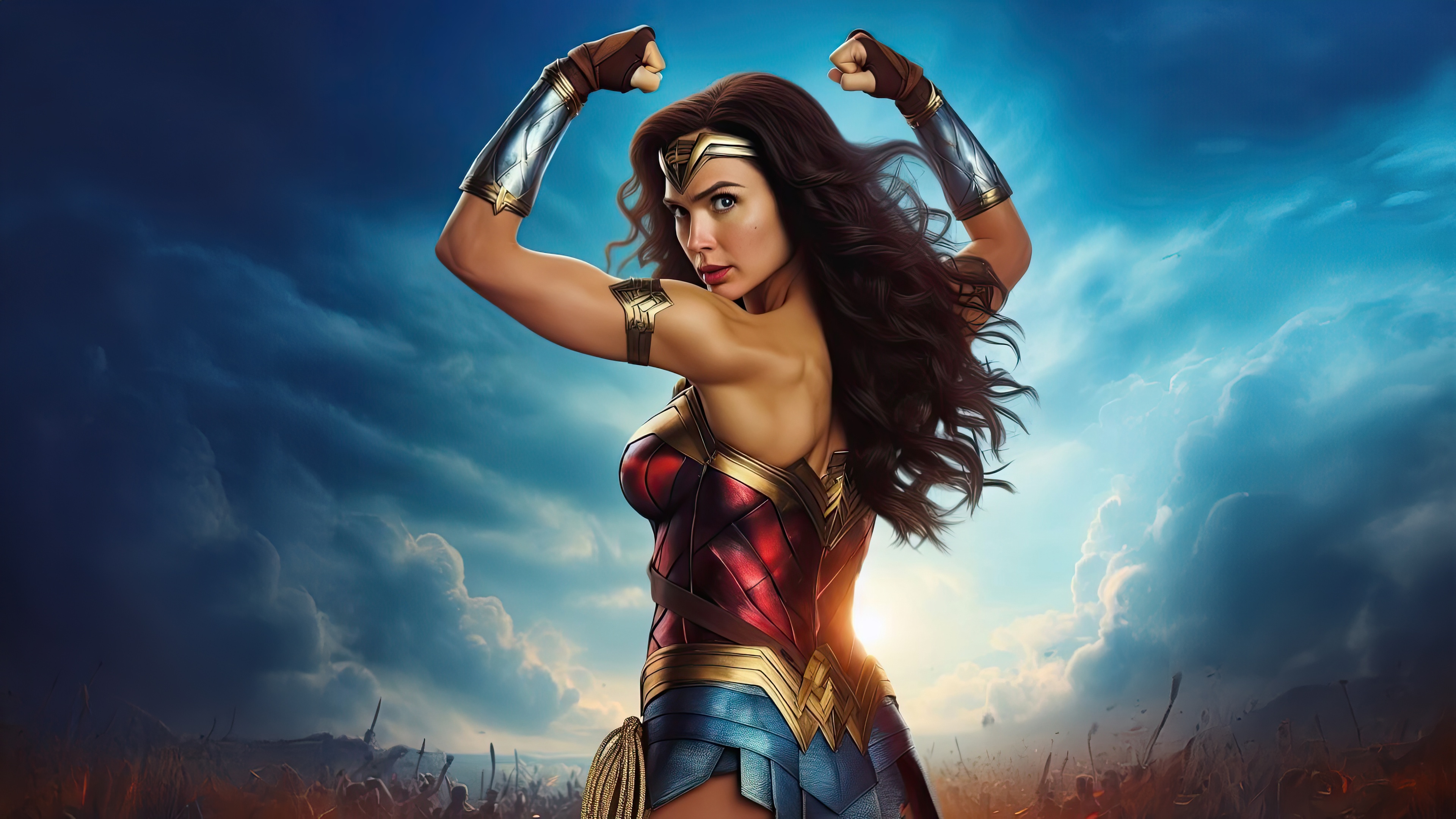Wonder Woman Posing with Arms Flexed HD Wallpaper