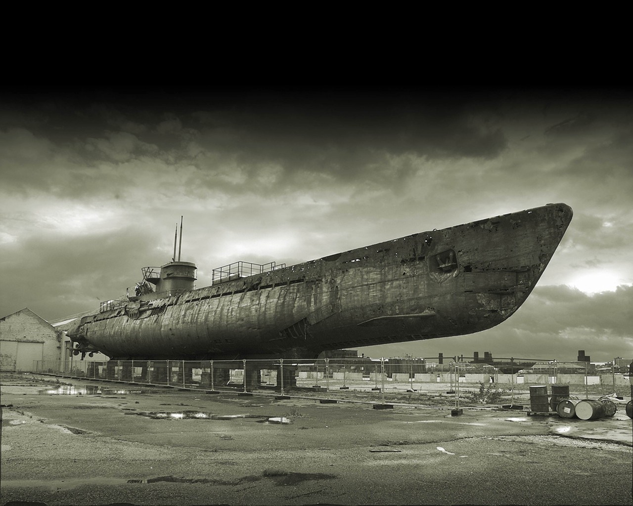Abandoned World War II Submarine on Land HD Wallpaper