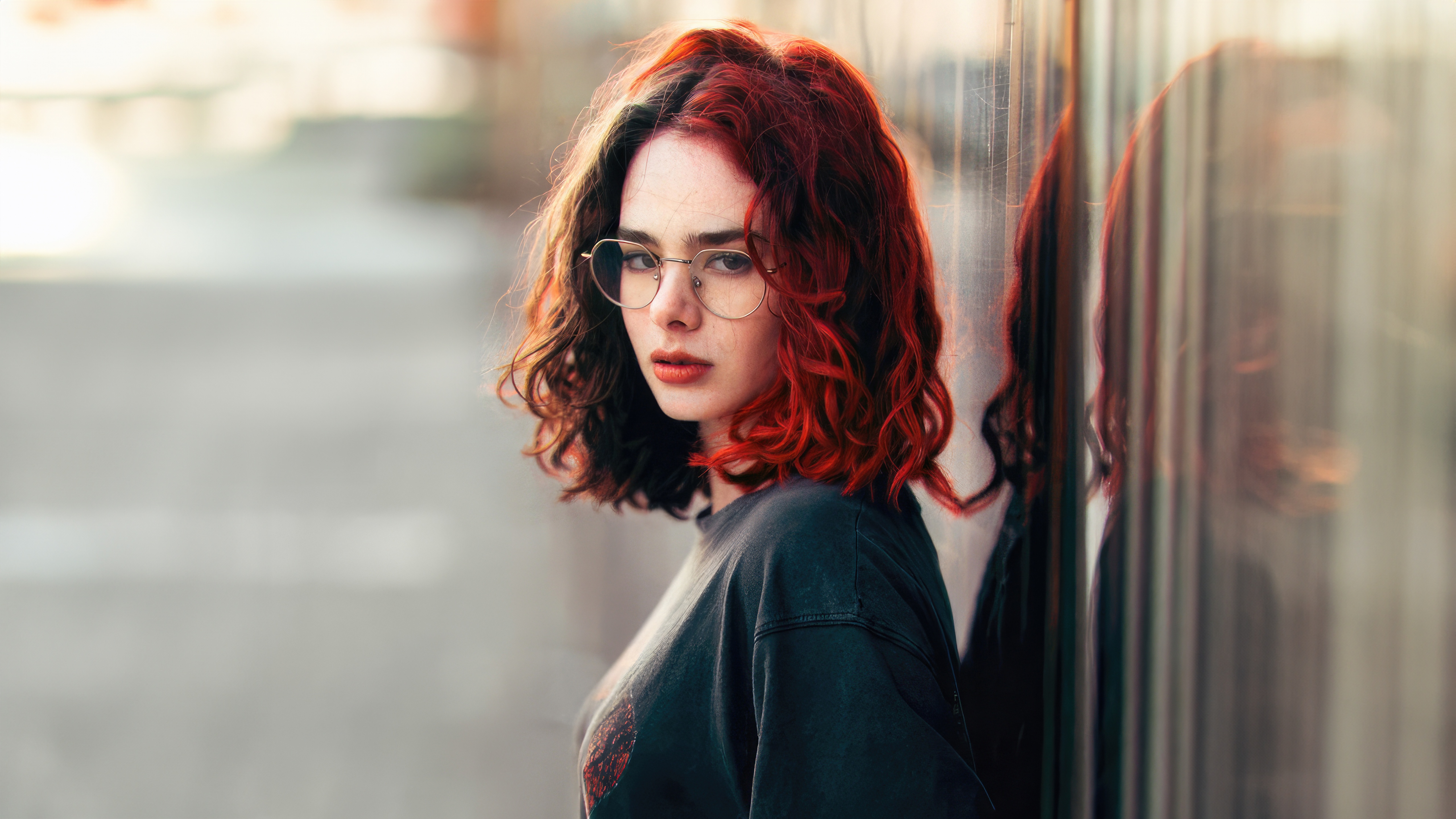 Girl with red and dark hair wearing glasses HD Wallpaper
