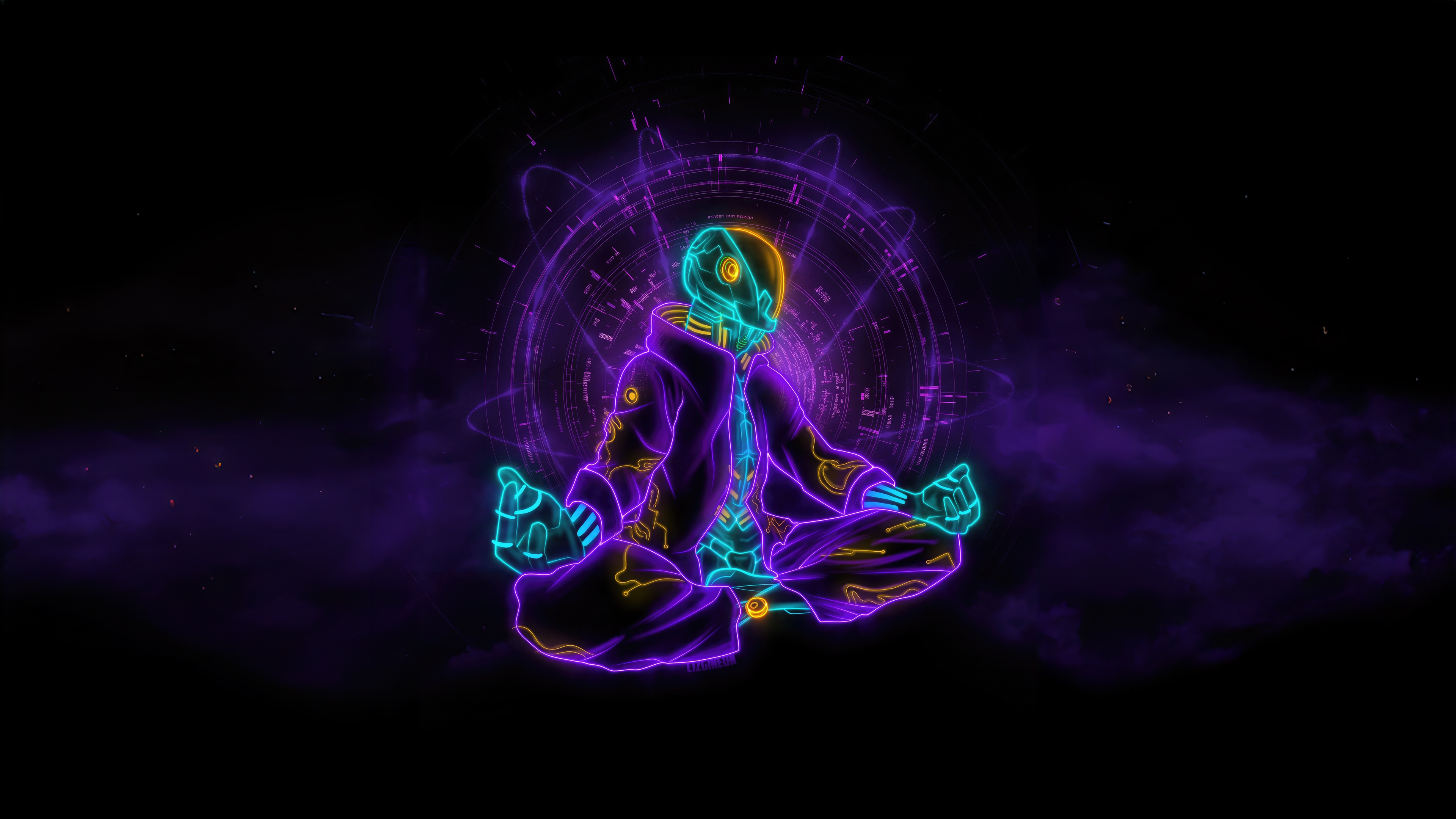 Flux Rebooting For Peace Neon Robot Meditating HD Wallpaper