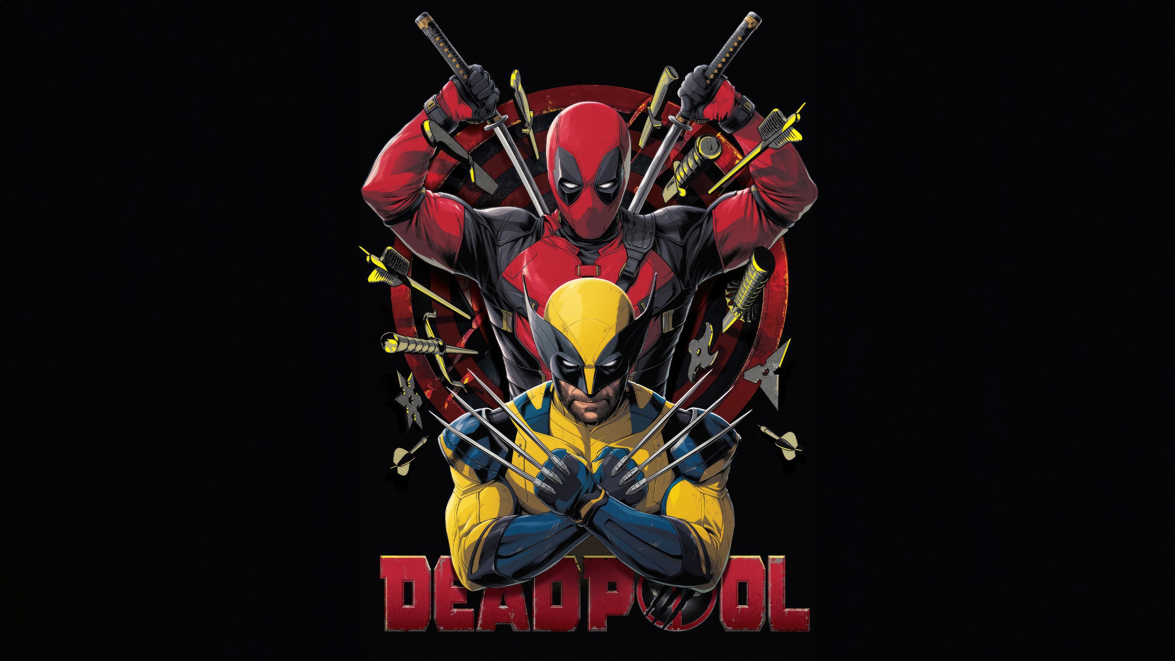 Deadpool and Wolverine with Swords and Arrows HD Wallpaper