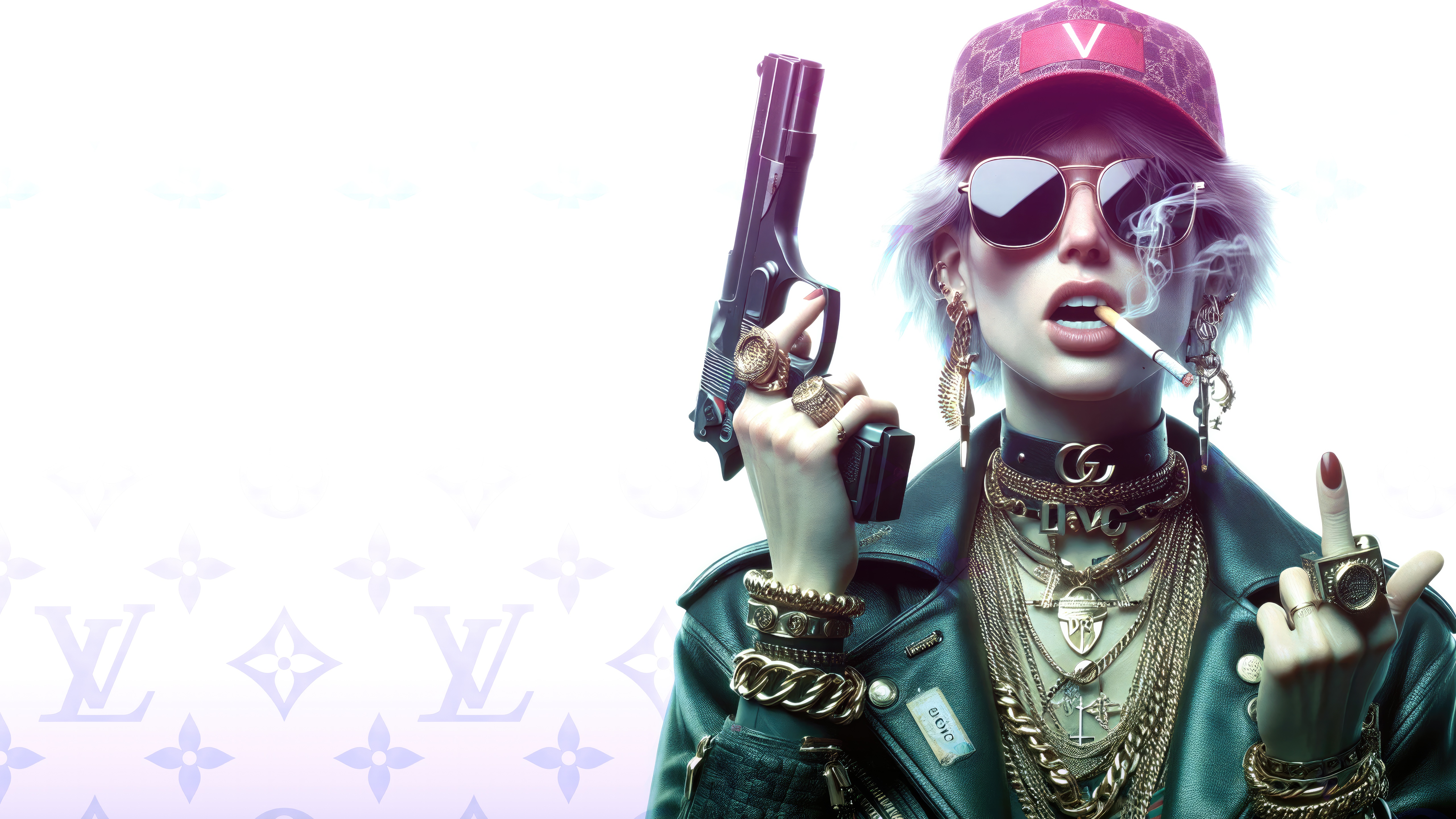 V from Cyberpunk 2077 with Gun and Cigarette HD Wallpaper