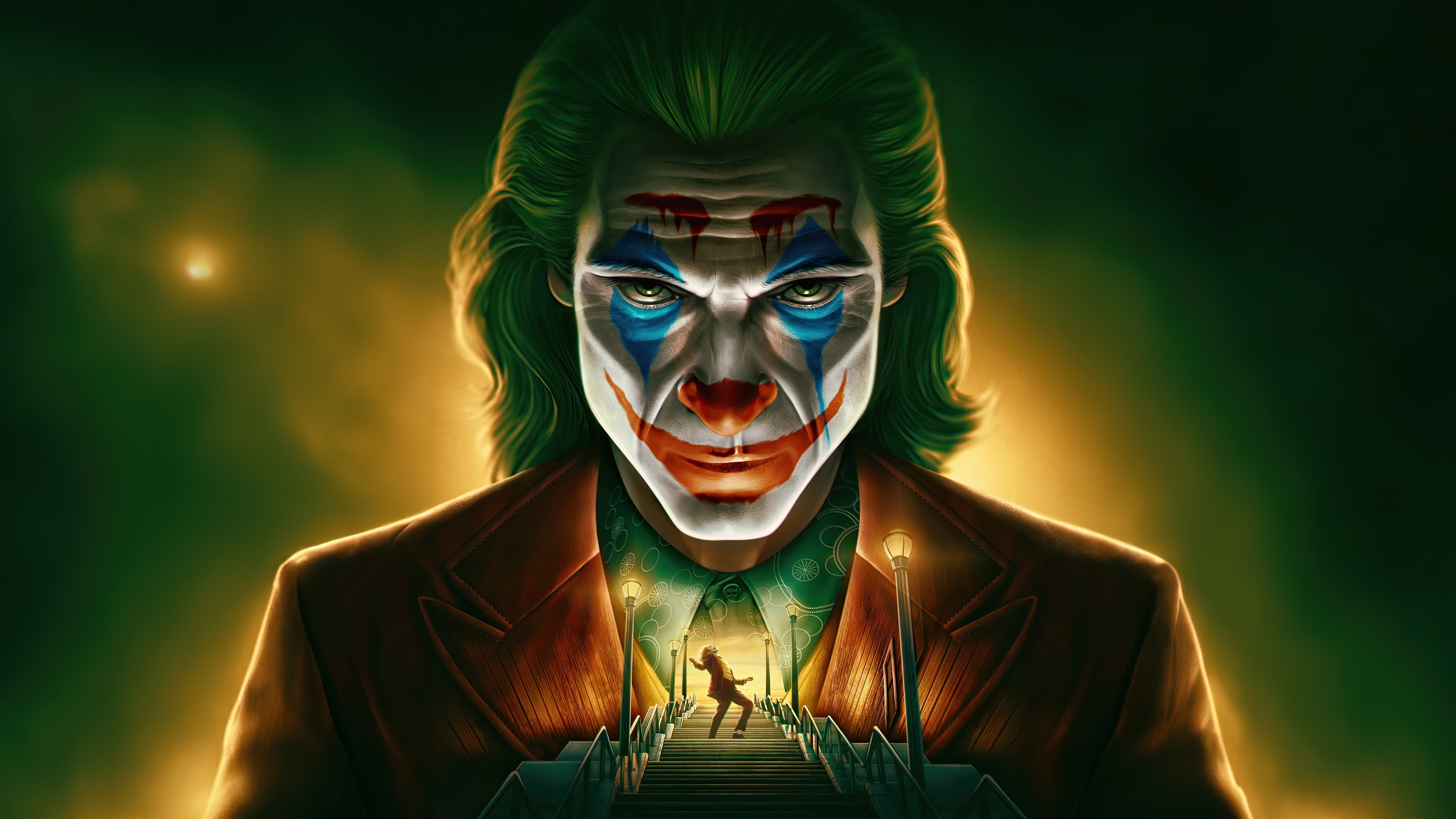 Joker on Stairs with Small Figure HD Wallpaper