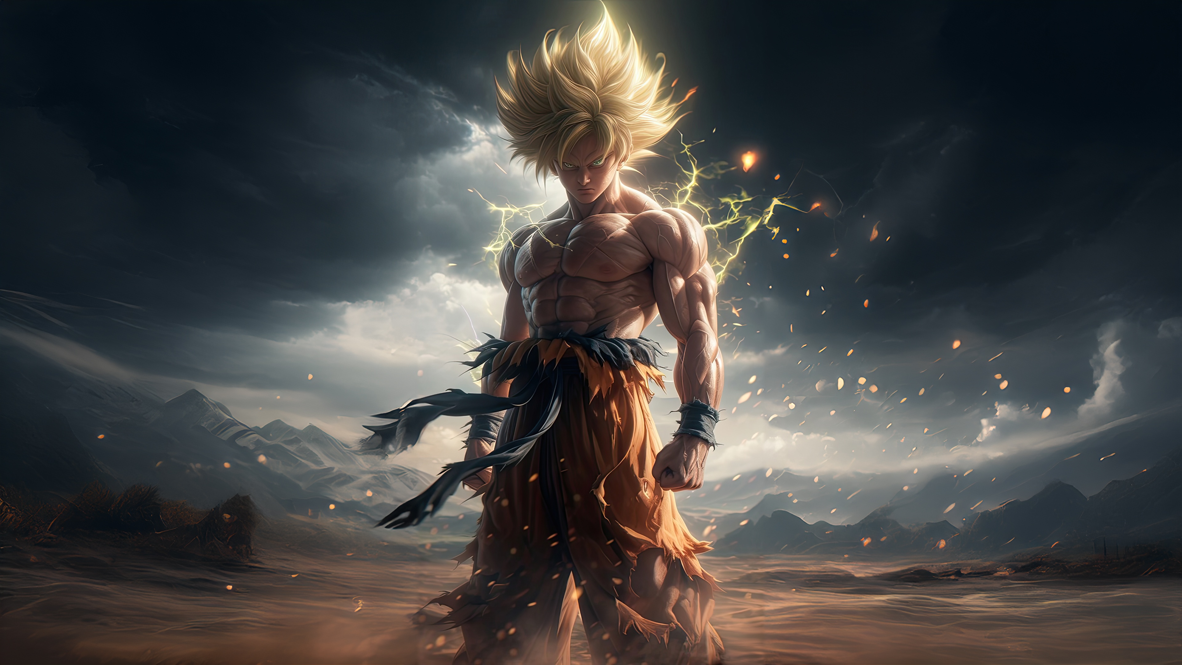 Goku in Super Saiyan form with lightning HD Wallpaper