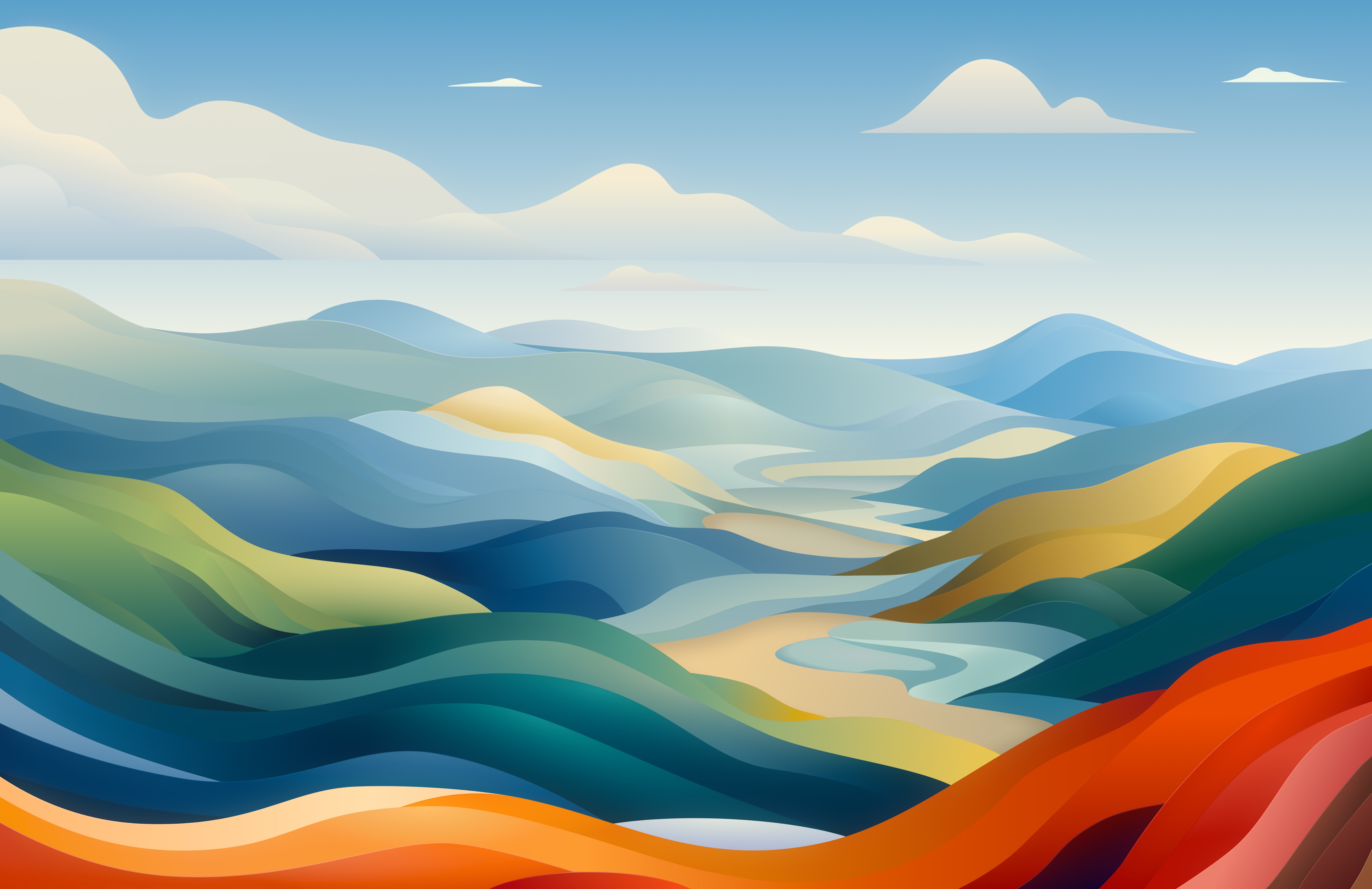 Abstract landscape with rolling hills and sky HD Wallpaper