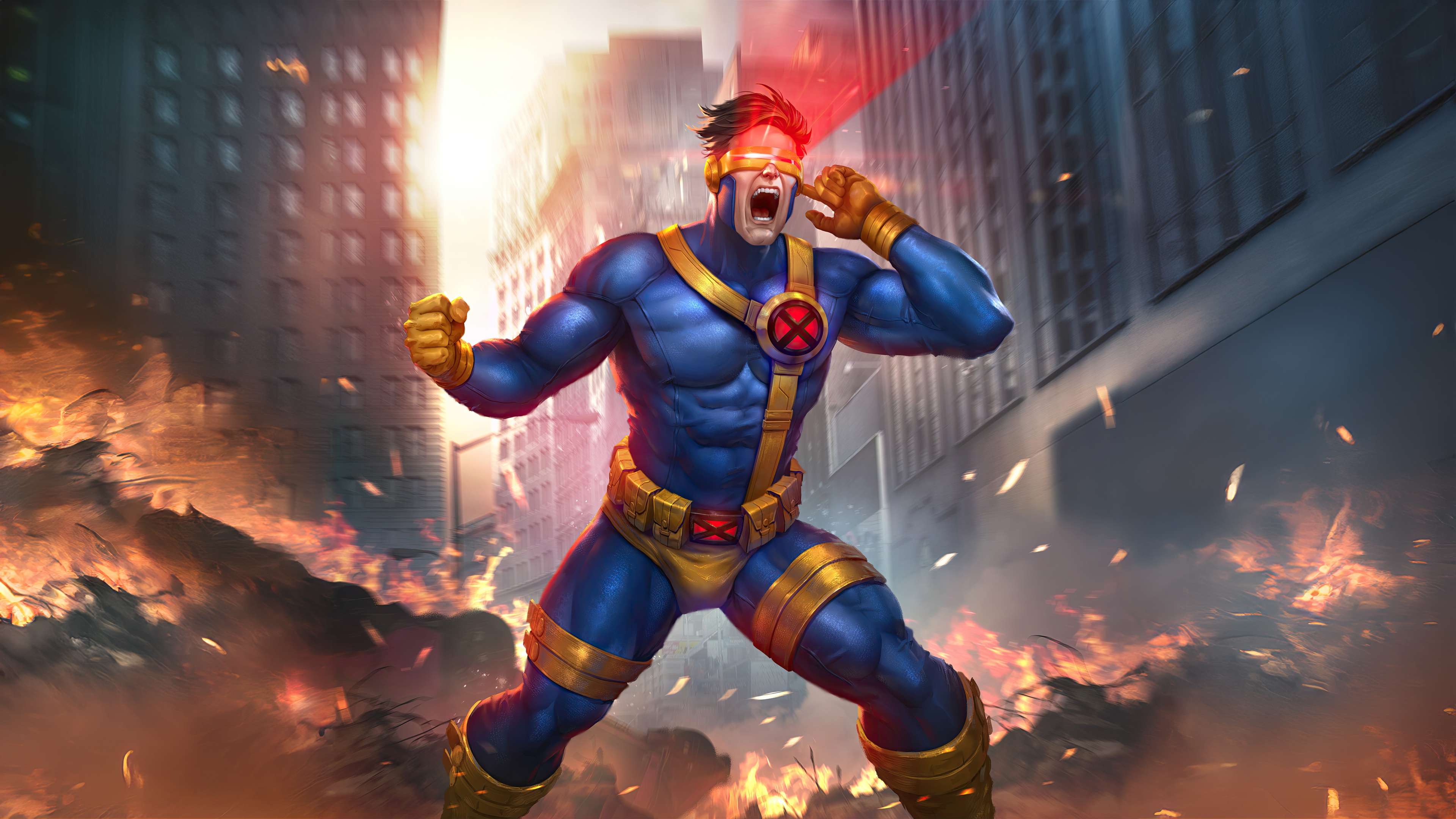 Marvel Snap Cyclops in a Burning City HD Wallpaper