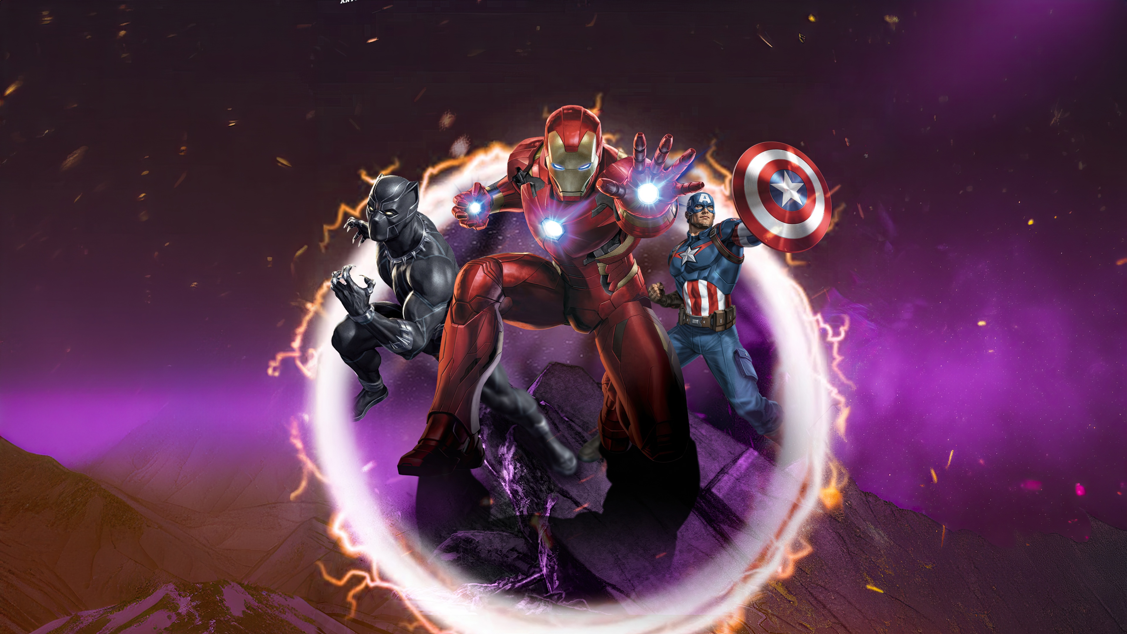 Marvel Heroes Iron Man, Captain America, and Black Panther HD Wallpaper