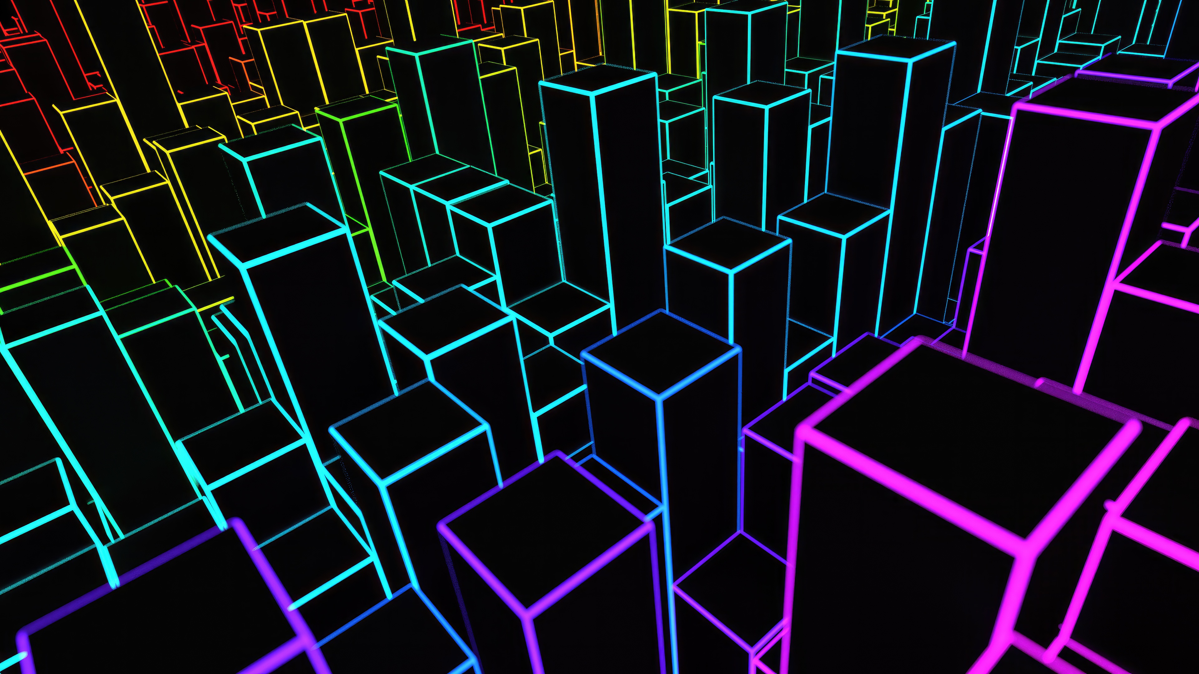 Abstract Neon Cityscape with Glowing Edges HD Wallpaper