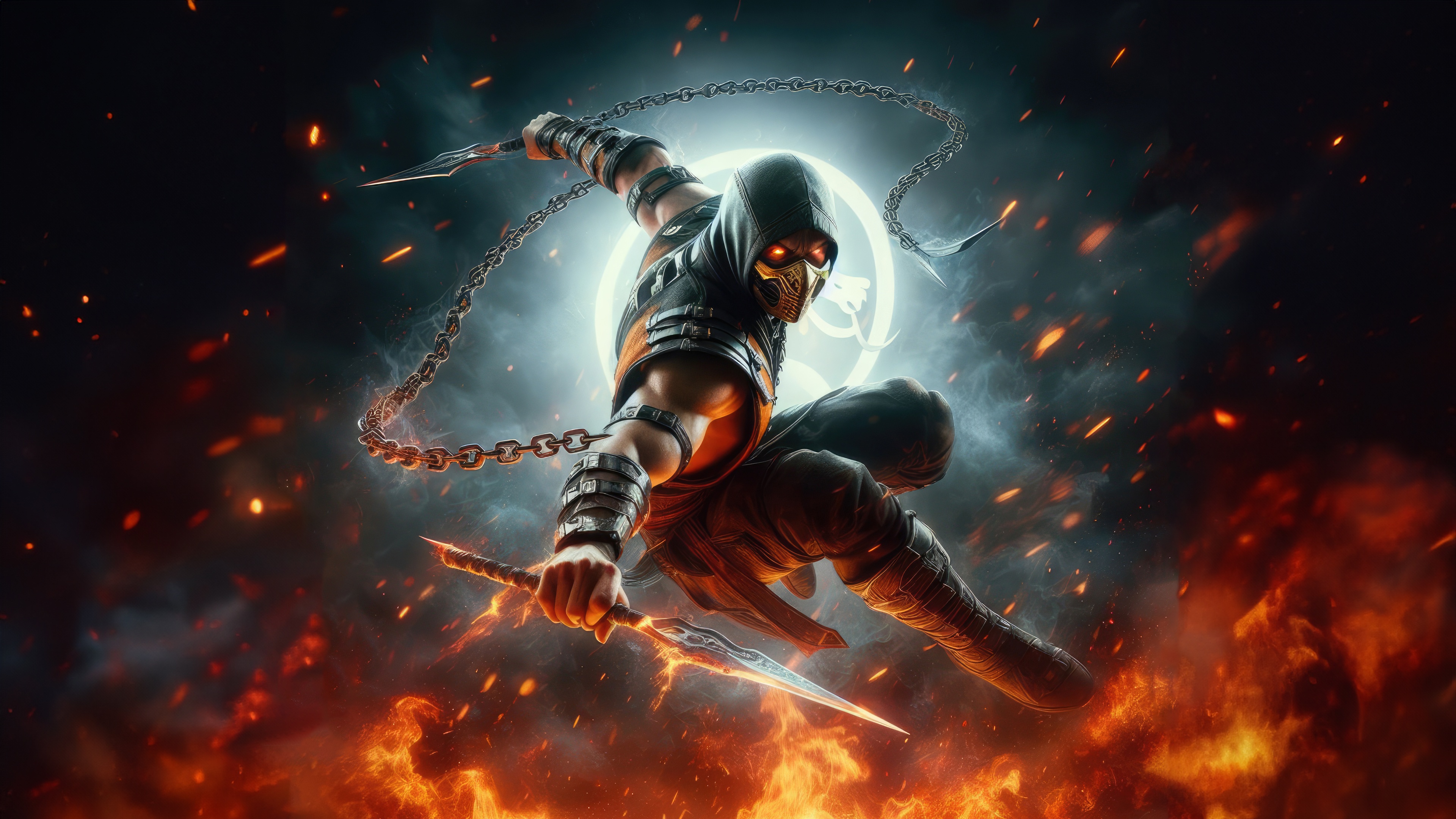 Scorpion from Mortal Kombat in action HD Wallpaper