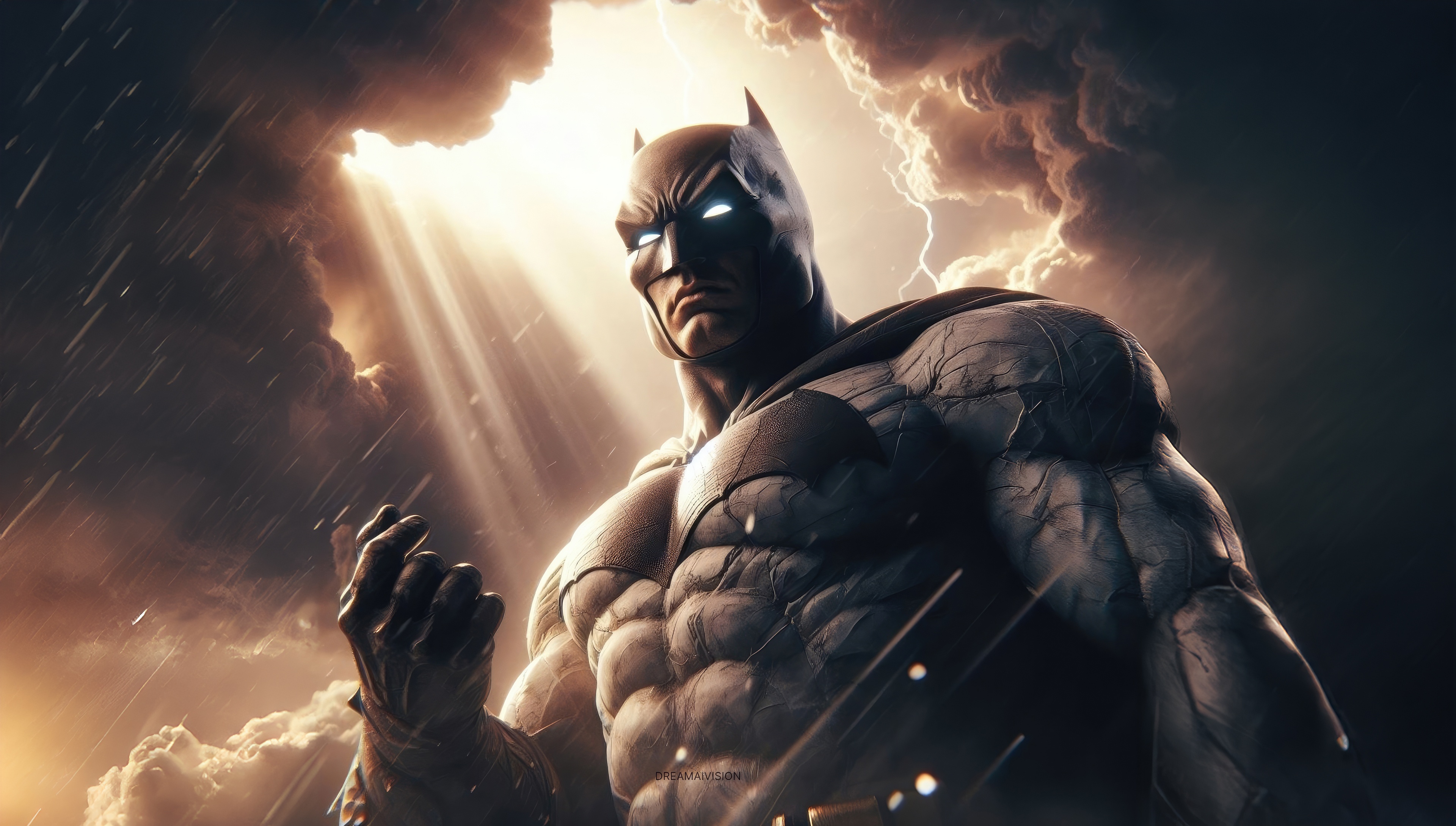Batman in a Stormy Sky with Lightning HD Wallpaper