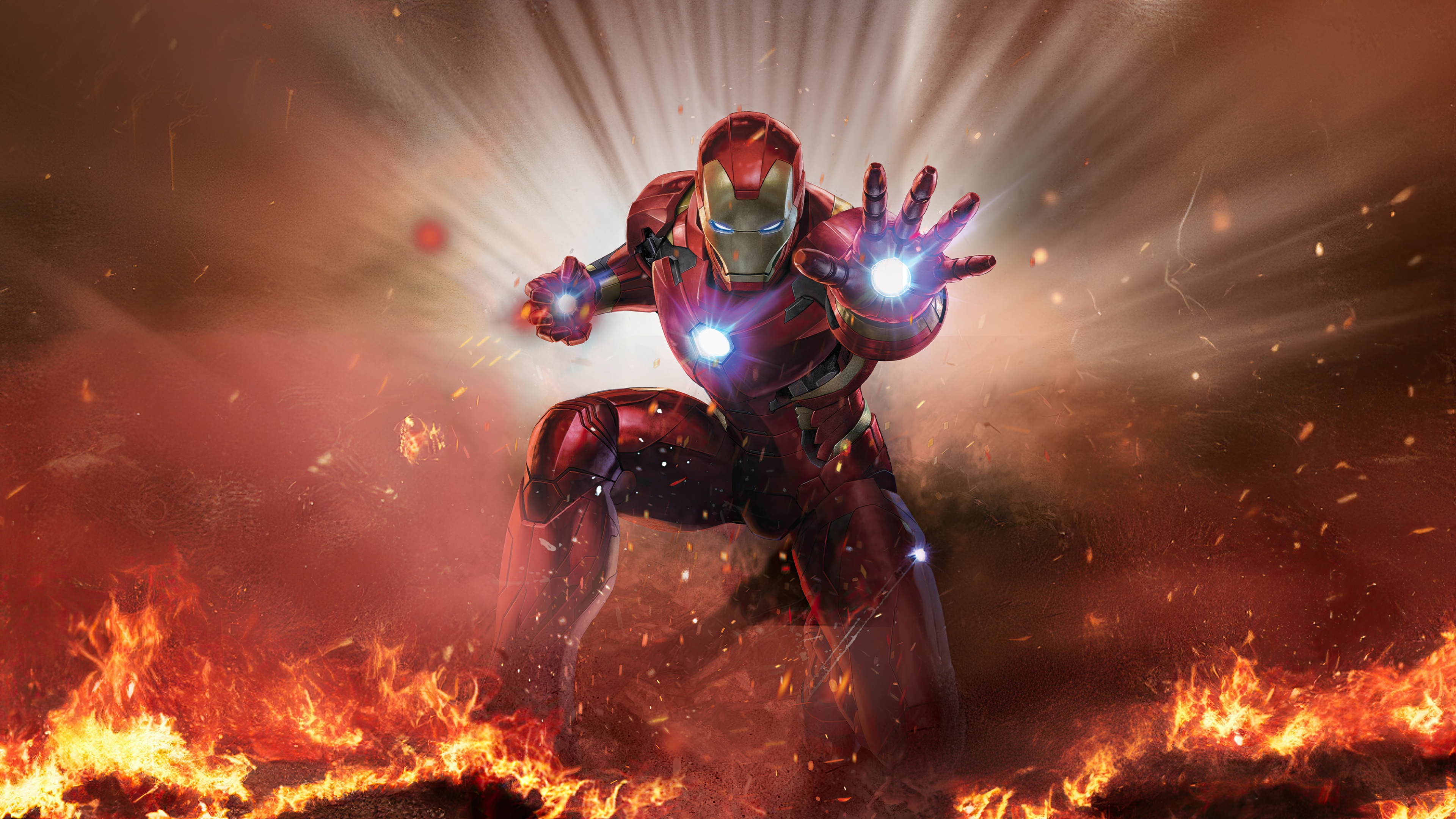 Iron Man in a fiery battle HD Wallpaper
