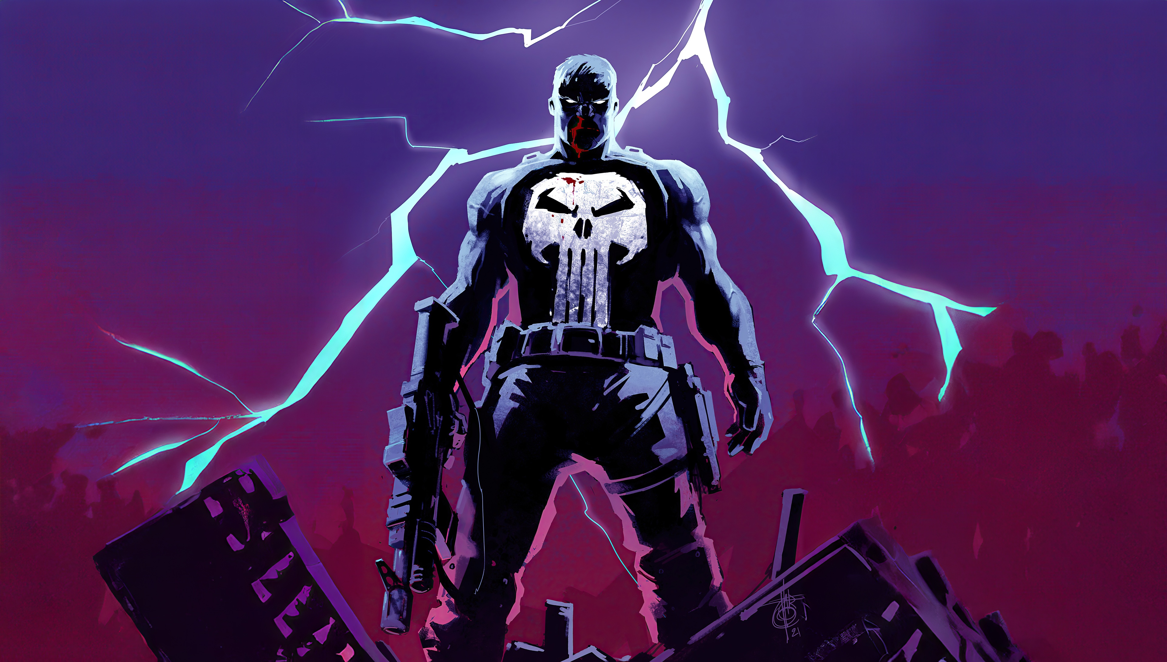 The Punisher Standing Amidst Lightning HD Wallpaper