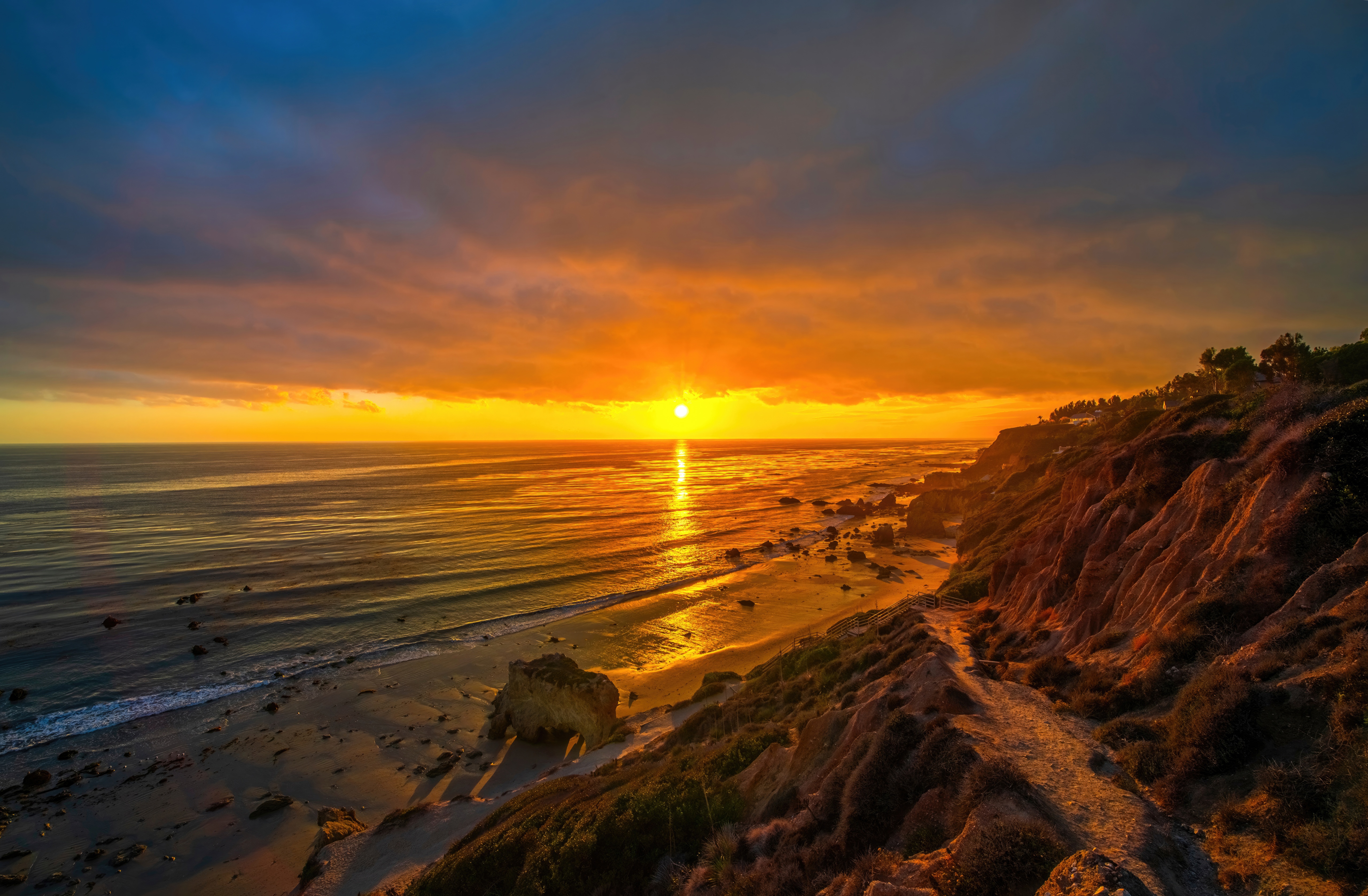 Sunset over the ocean at El Matador State Beach HD Wallpaper