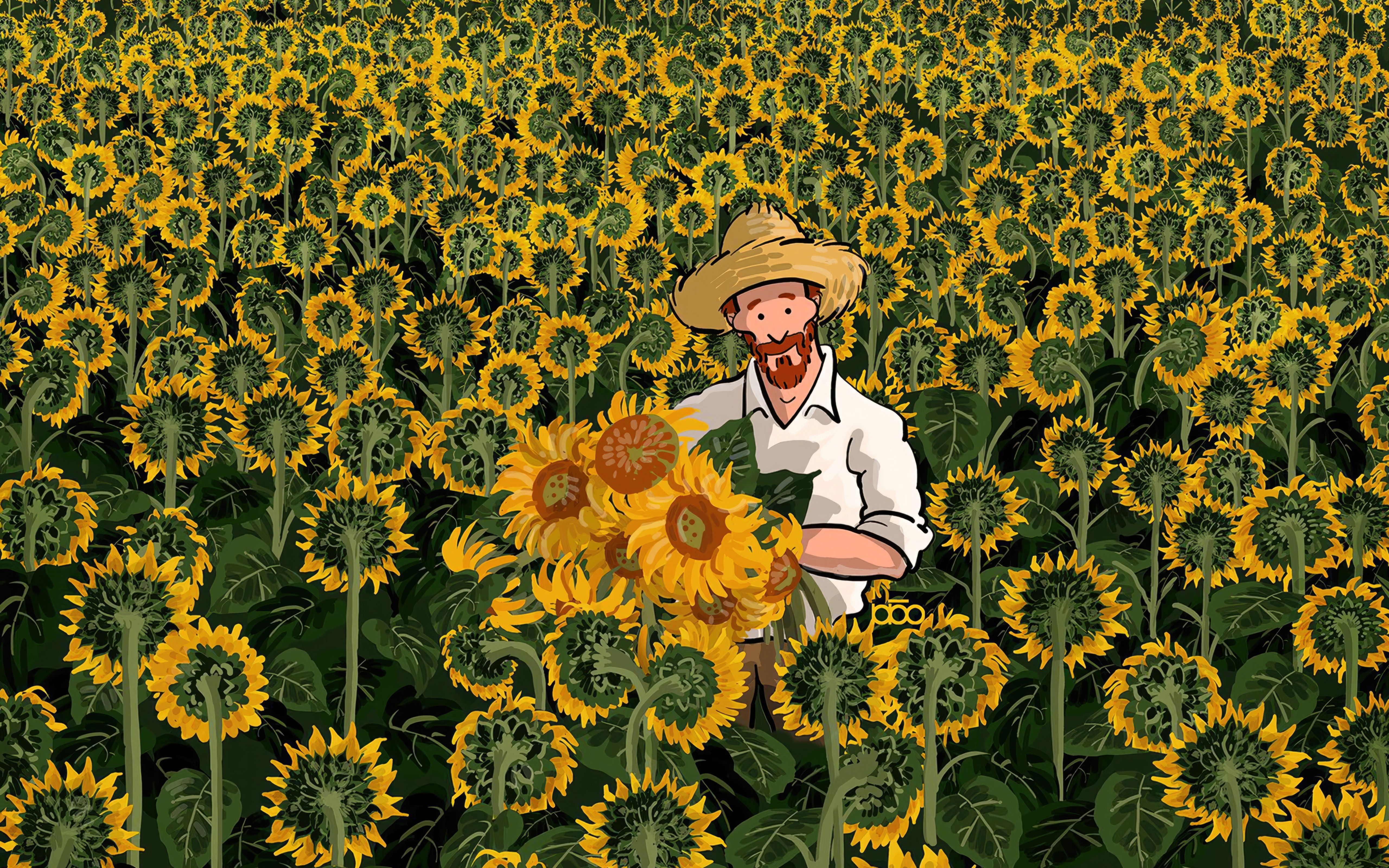 The Sunflower Farmer HD Wallpaper