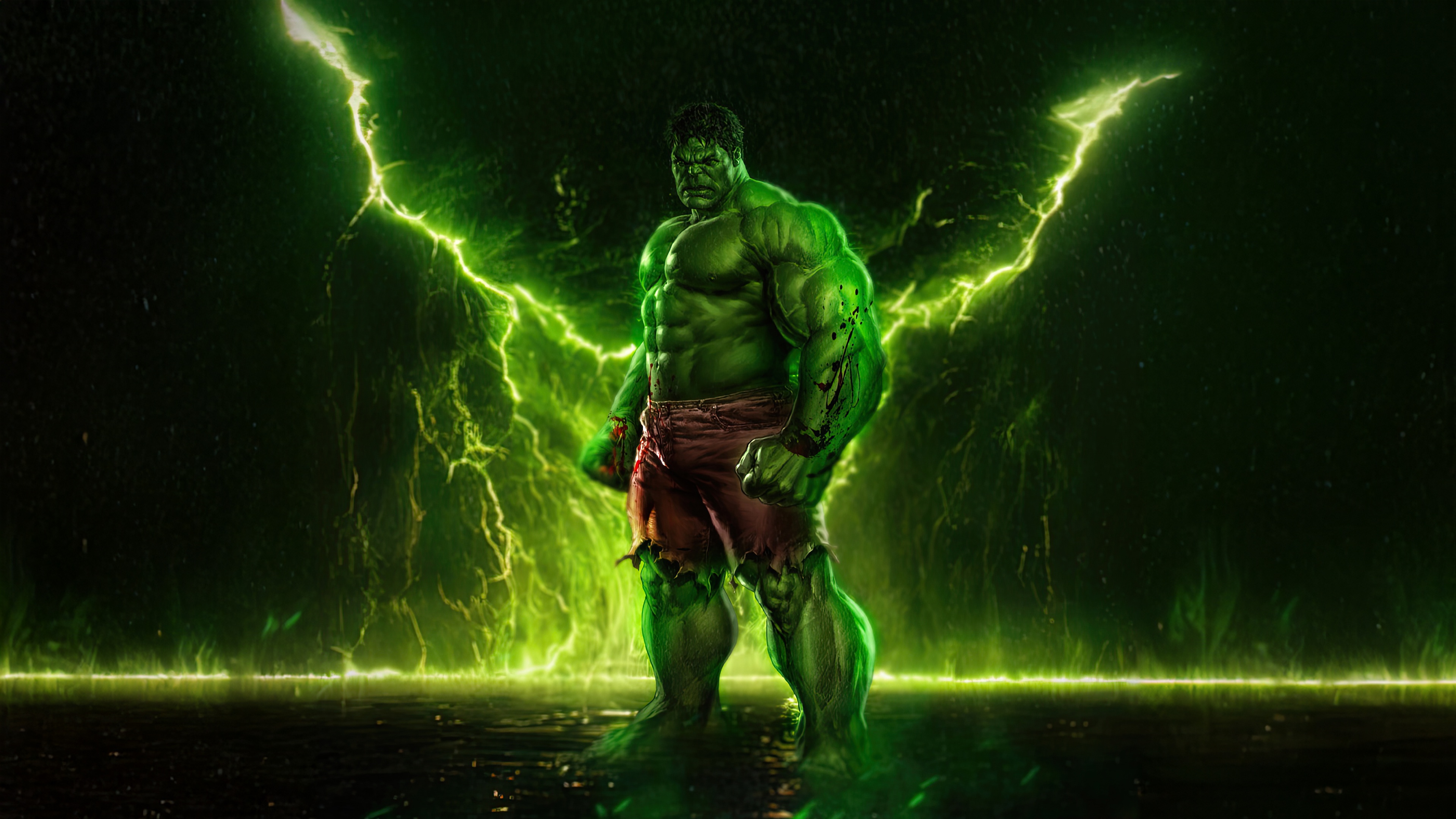 The Hulk Standing Amidst Green Lightning HD Wallpaper