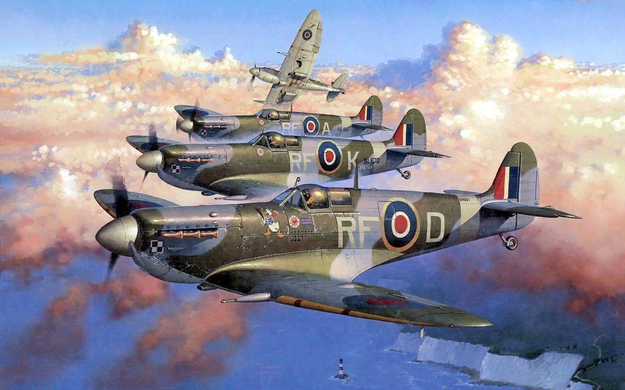 Supermarine Spitfires flying over the Cliffs of Dover HD Wallpaper