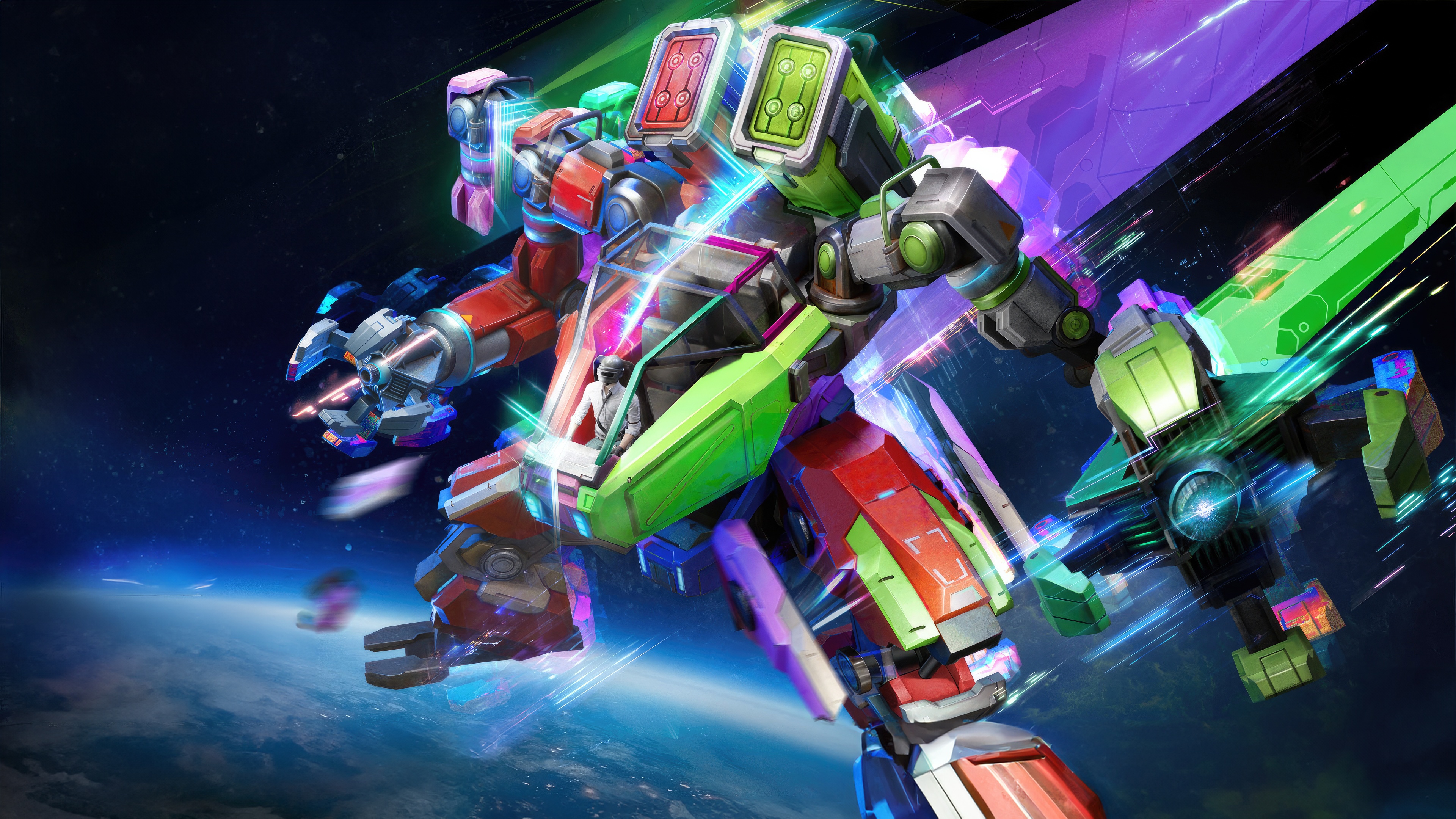 PUBG Mecha in Space with Earth Below HD Wallpaper