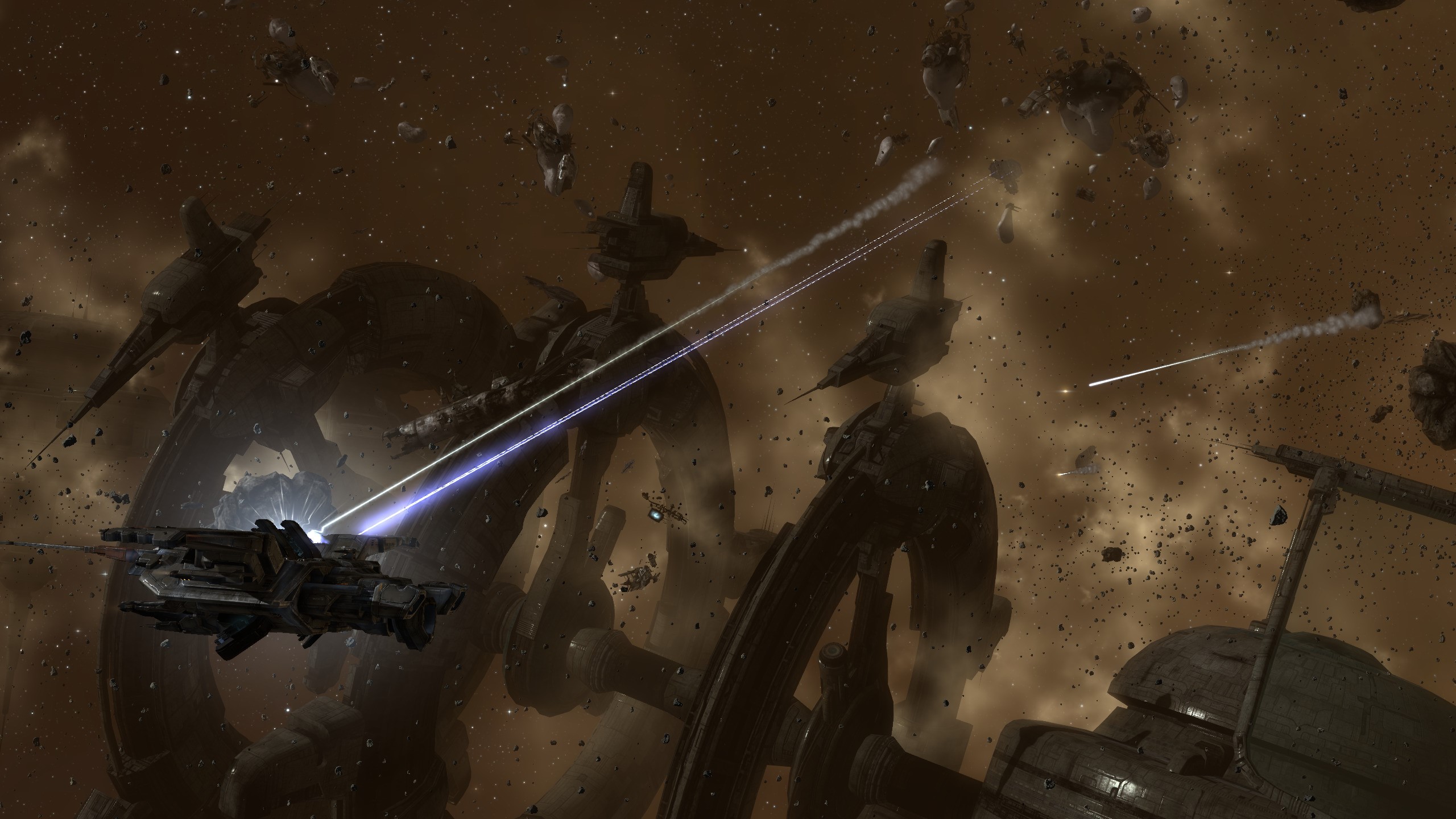 Spaceships in a space battle in EVE Online HD Wallpaper