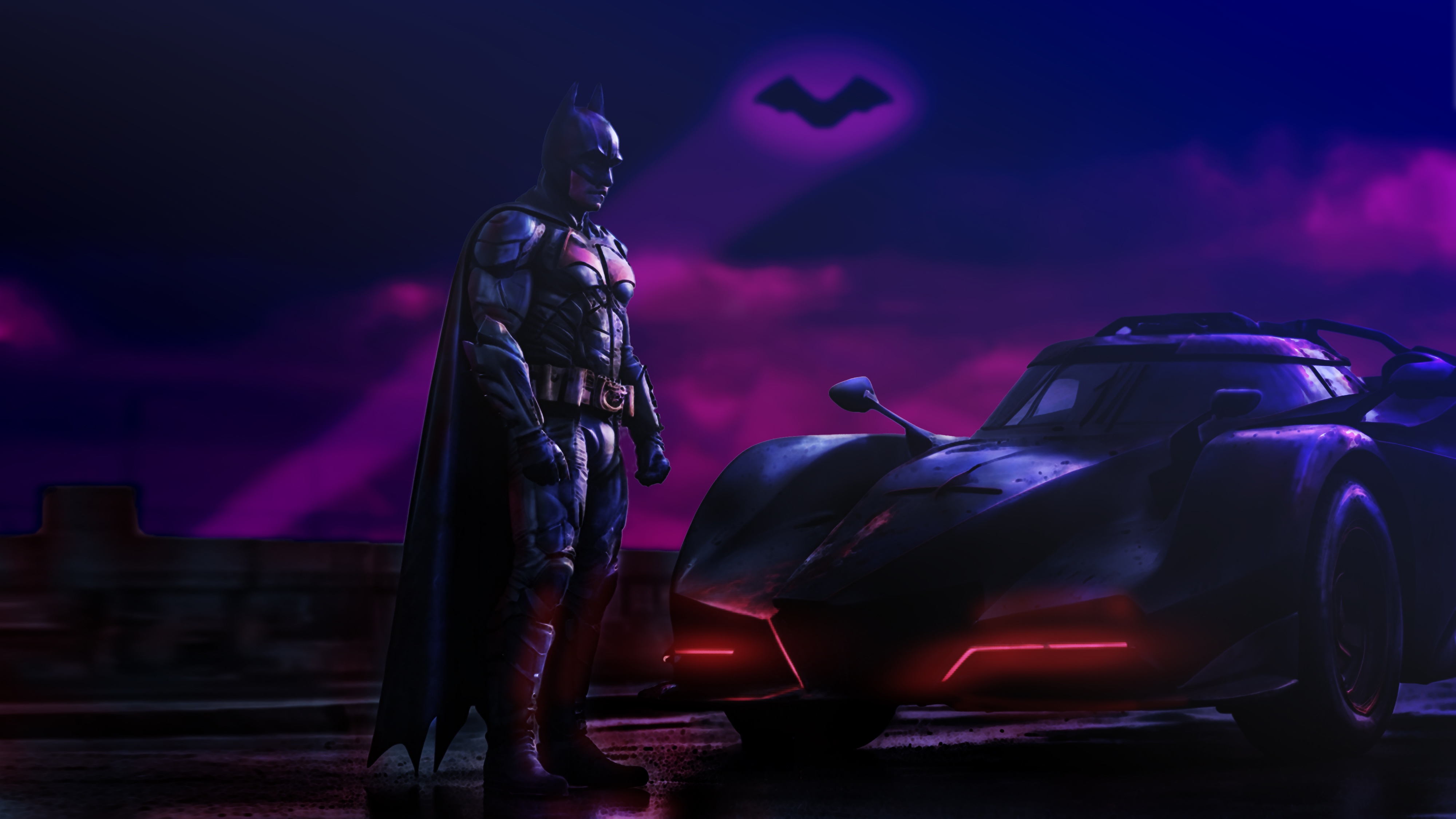 Batman and Batmobile in Gotham City HD Wallpaper