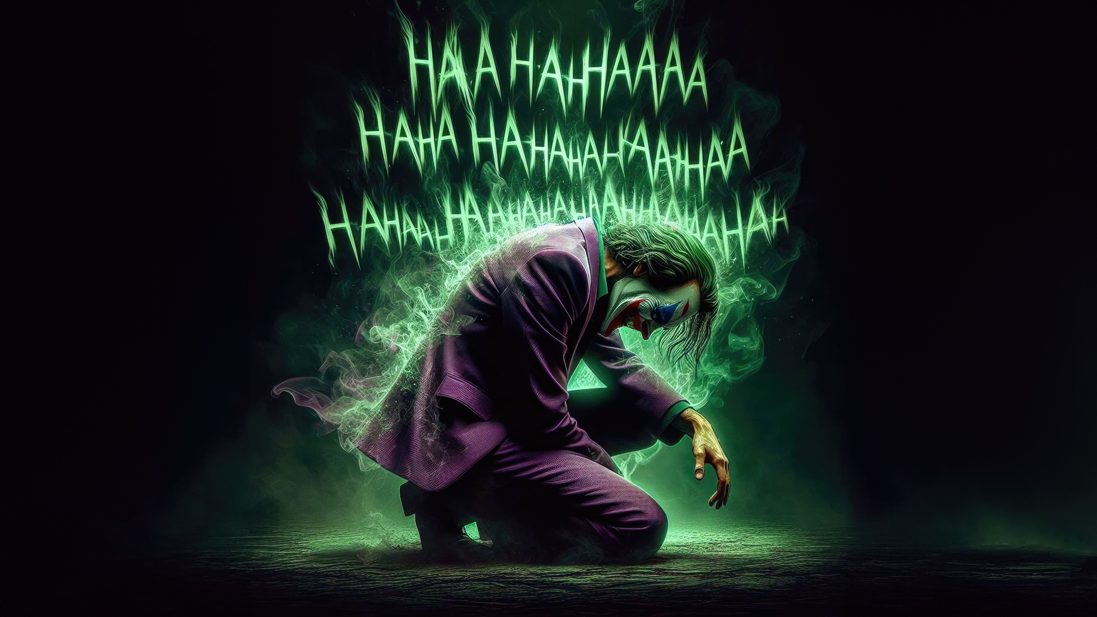 The Joker Crouching Amidst Green Smoke HD Wallpaper