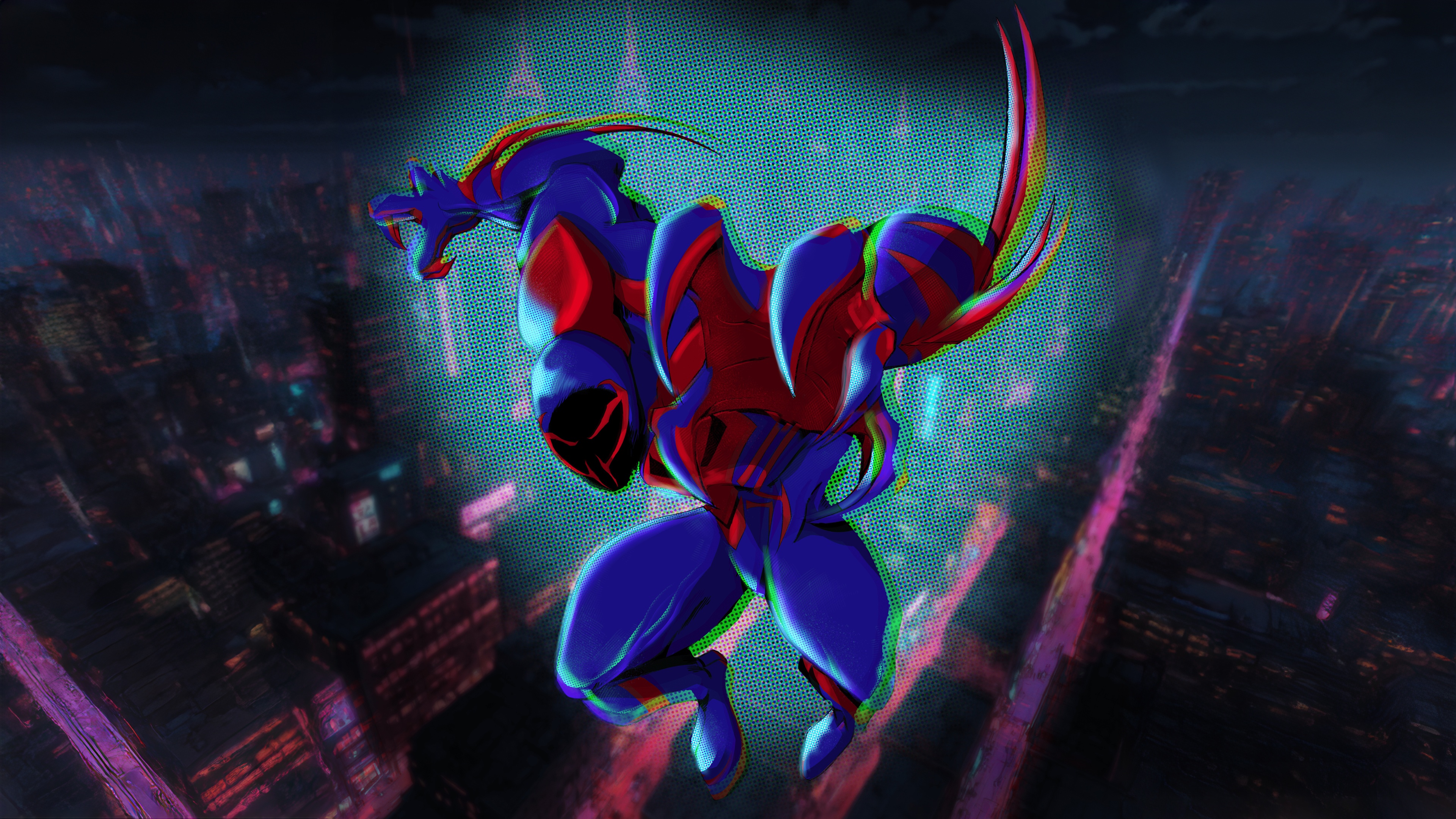 Spider-Man 2099 in a city at night HD Wallpaper