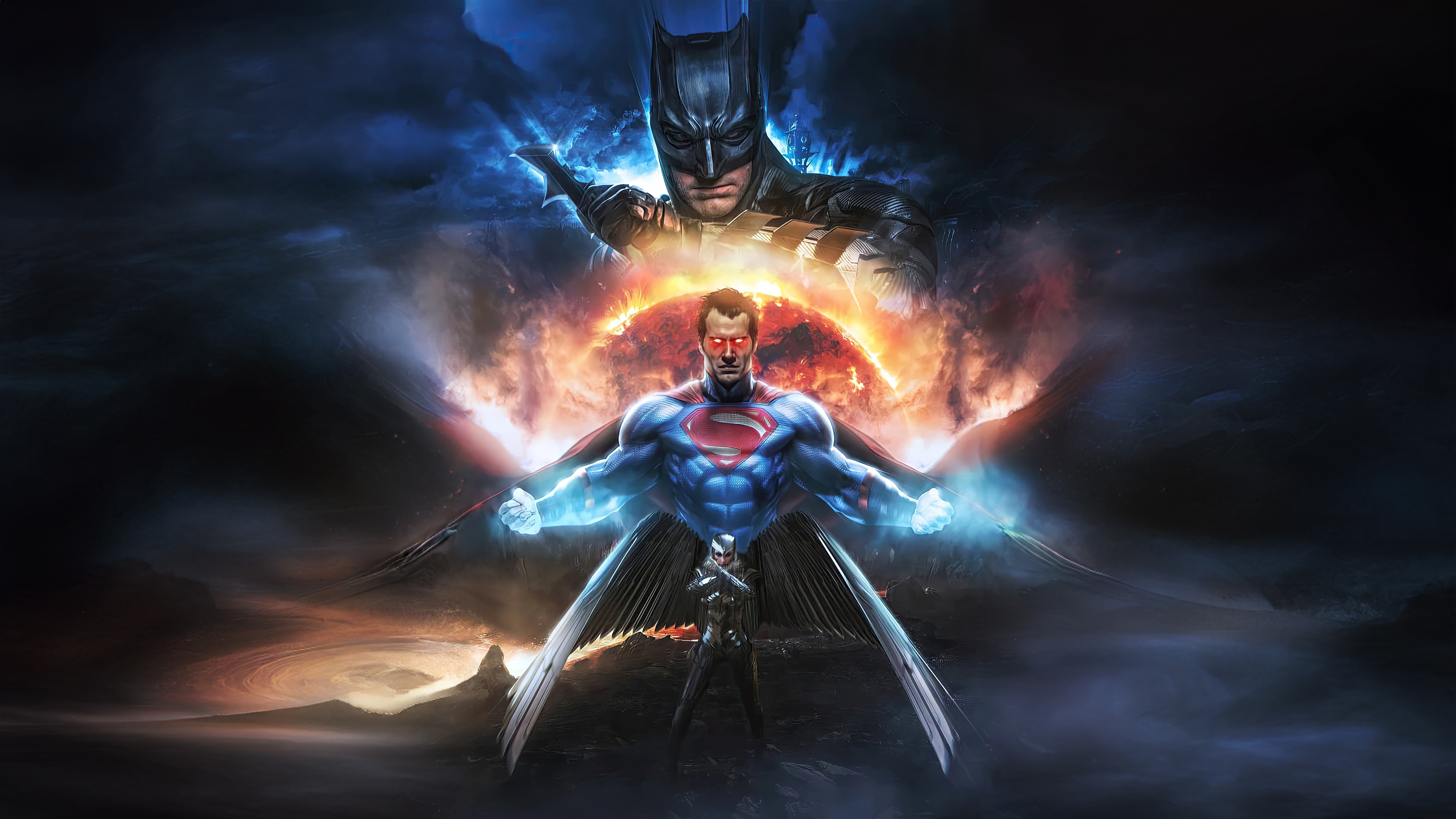 Batman and Superman in front of a sun HD Wallpaper